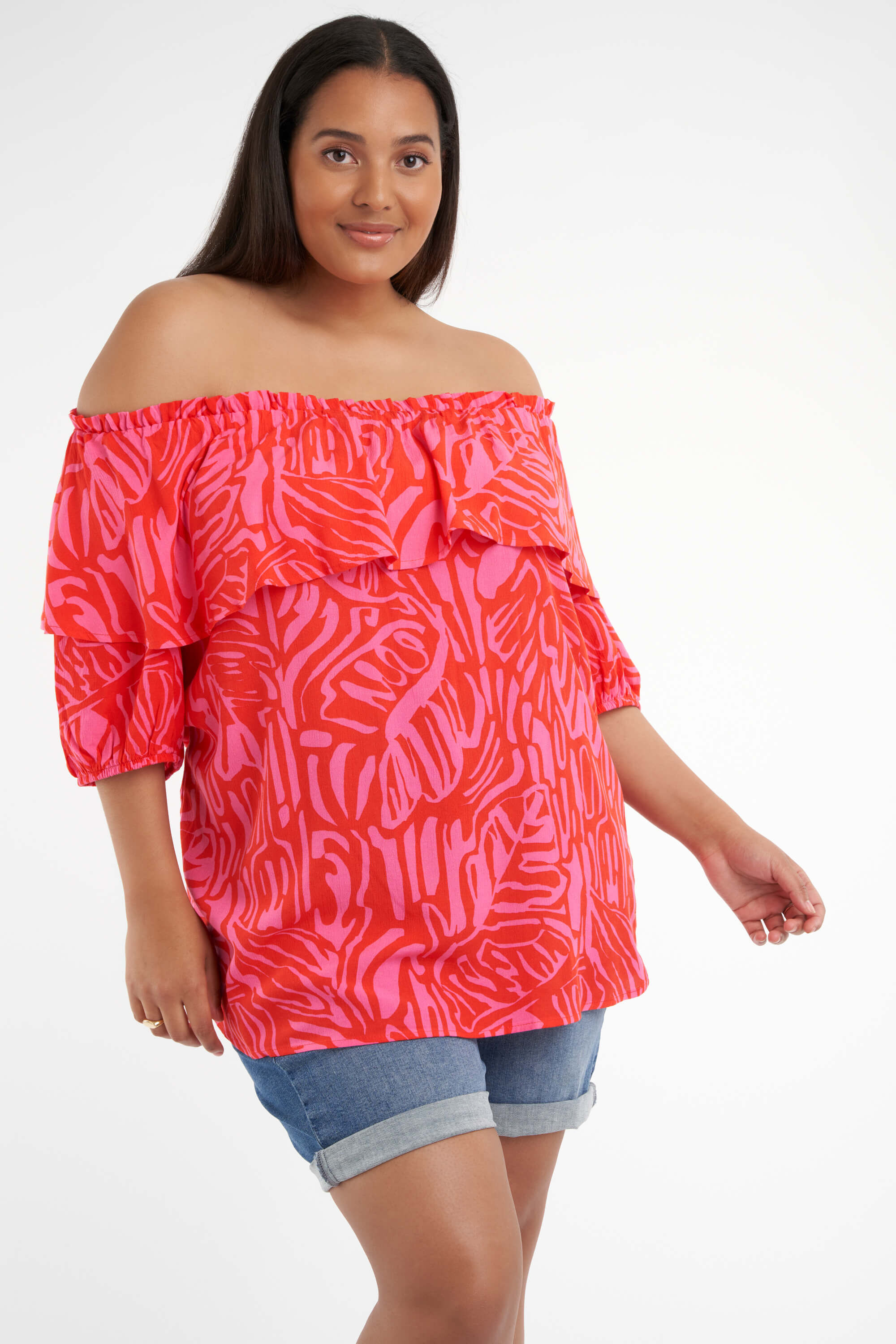 Off shoulder blouse met print  image number 5