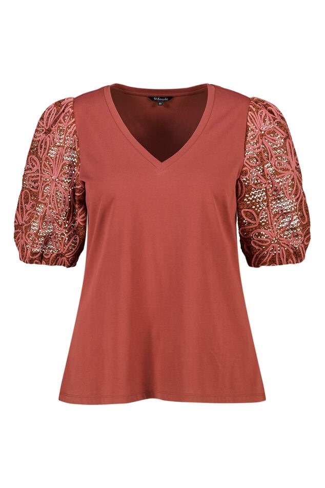 T-shirt met geborduurde mouwen image number 1