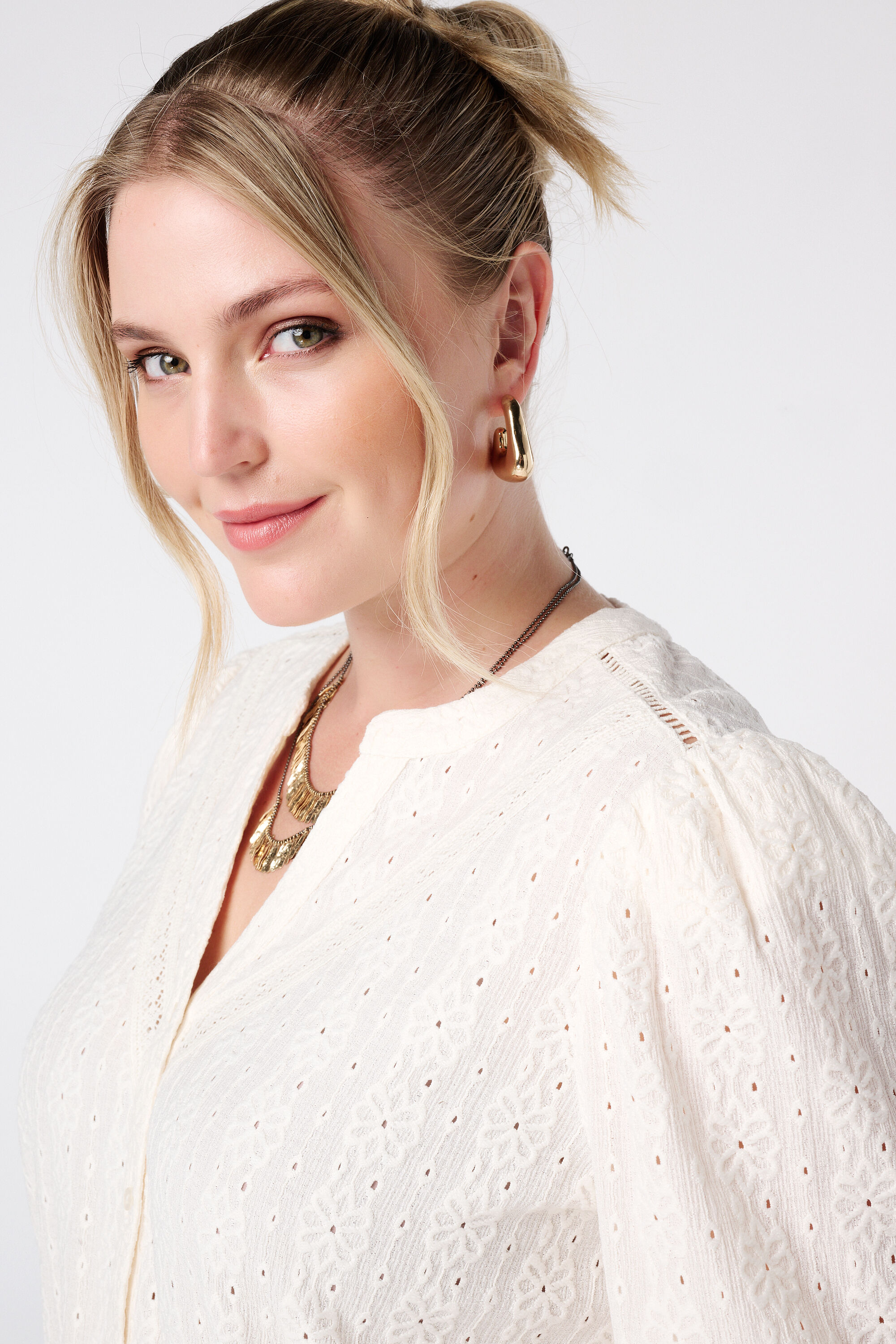 Jersey top met stretch met pofmouw image number 4