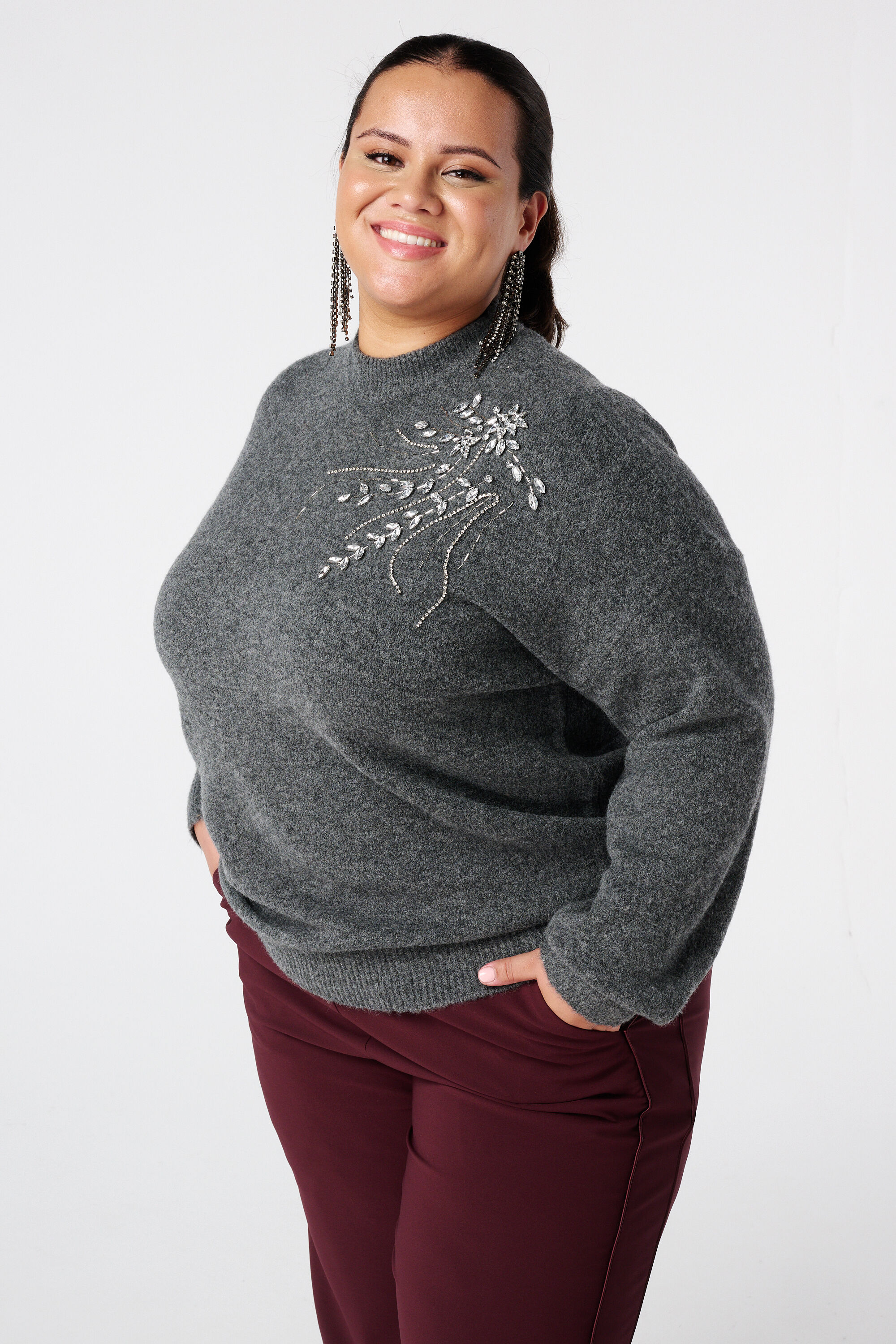 Gebreide trui met parel opdruk