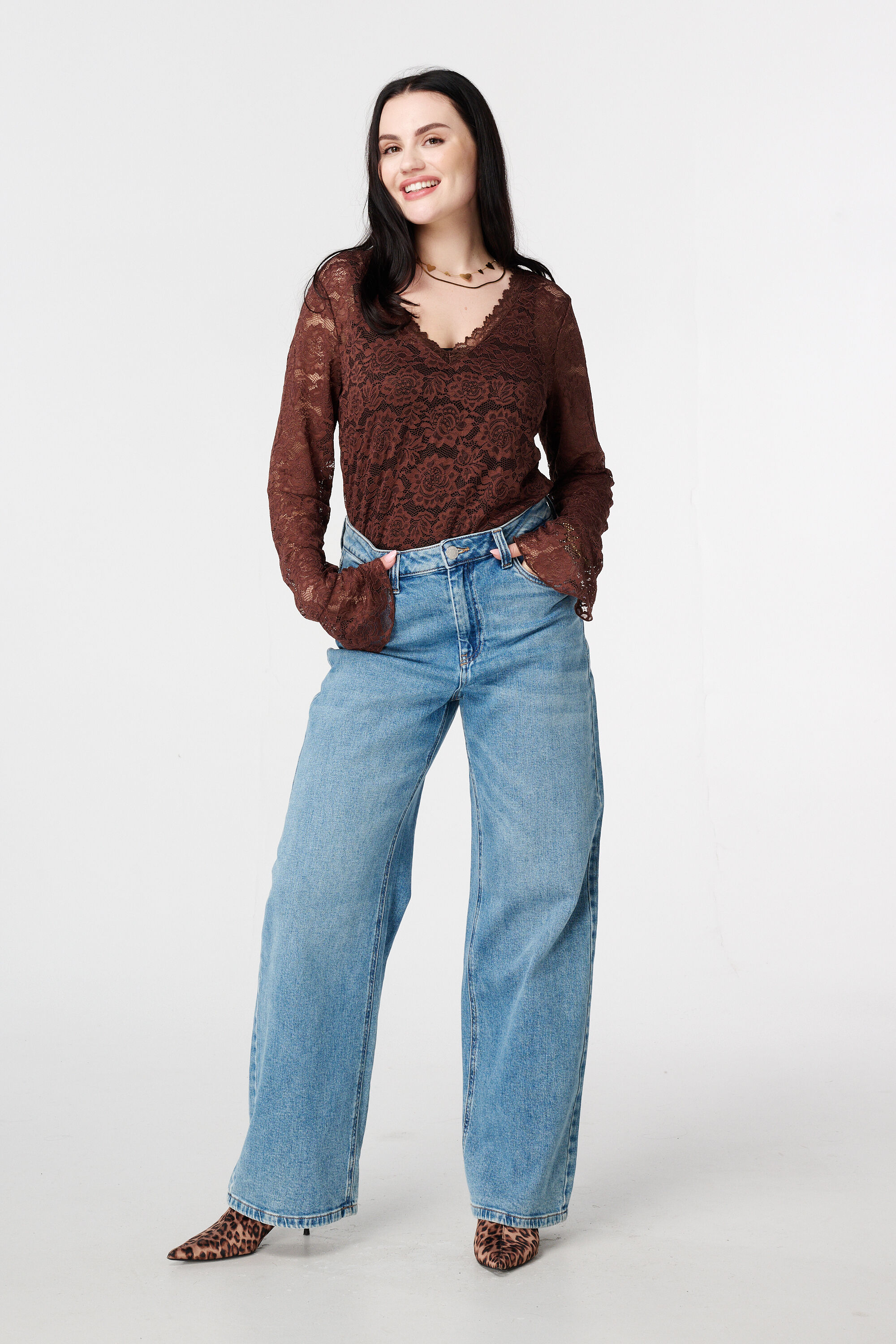 Kanten top met lange mouwen image number 5