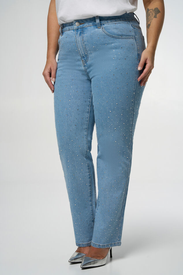 Straight leg jeans met steentjes image 6