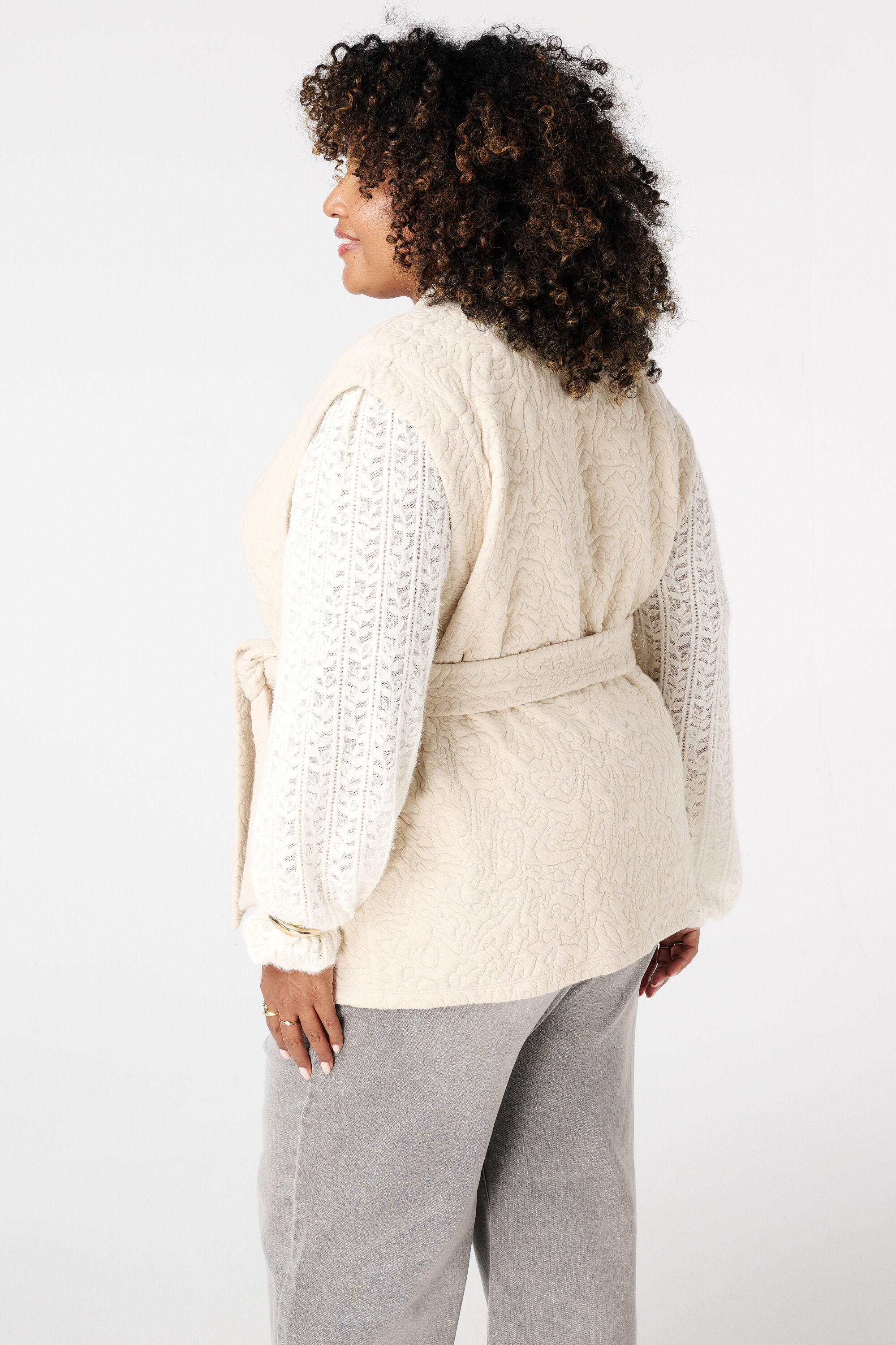 Halflang gilet met bindceintuur image number 3