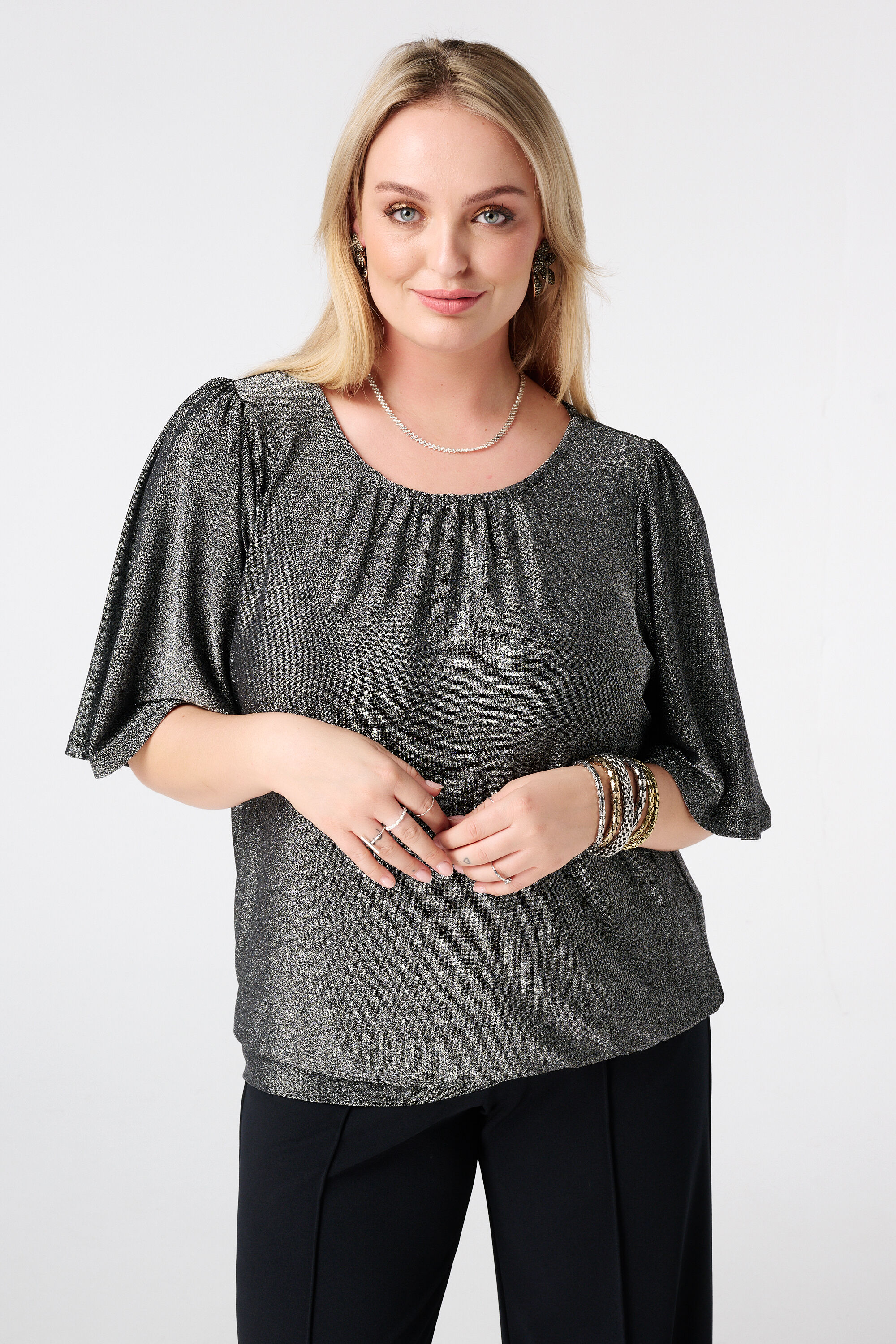 Top met flared mouwen en lurex