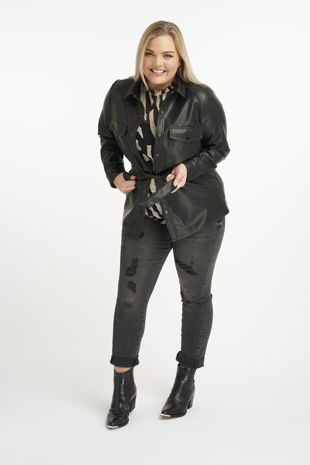 Veste en similicuir avec ceinture à nouer image number 4