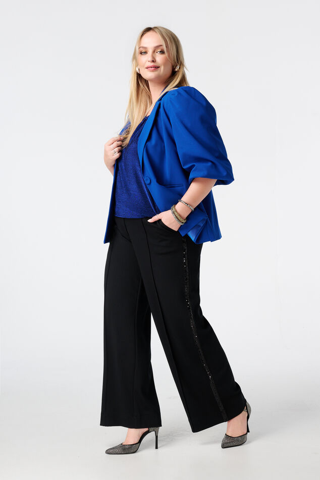 Wide leg pantalon met stretch en zijstreep image number 0