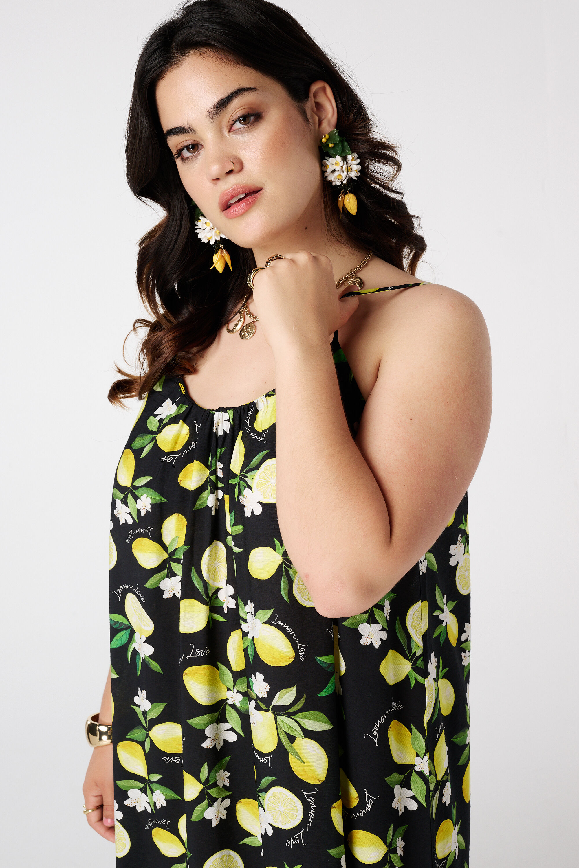 Maxi jurk met citroenprint image number 4