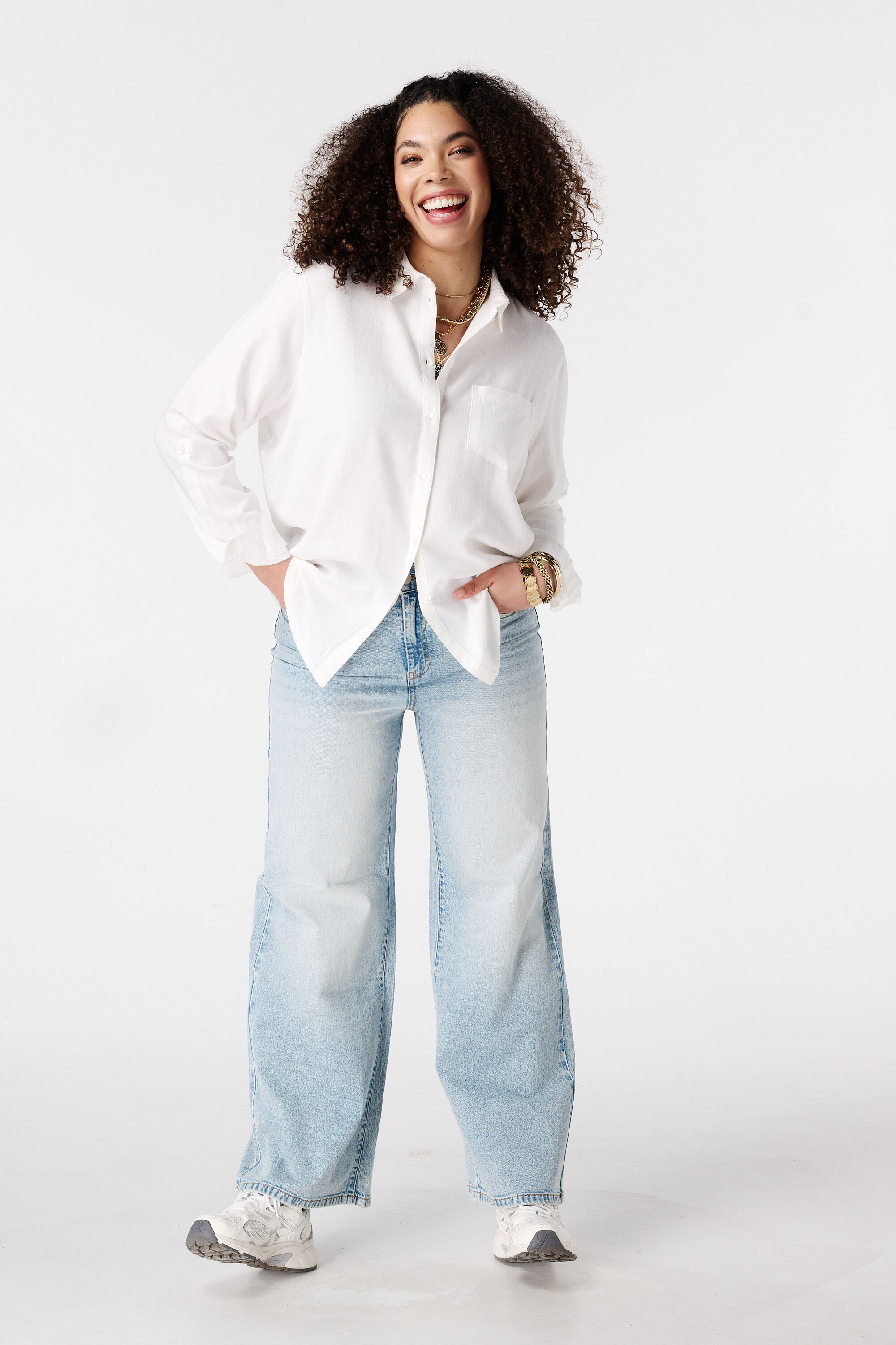 Wide leg jeans met hoge taille image number 6