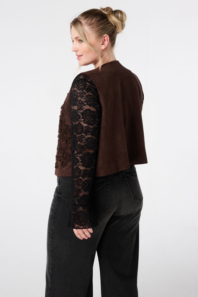 Gilet in suède look met broderie image number 3