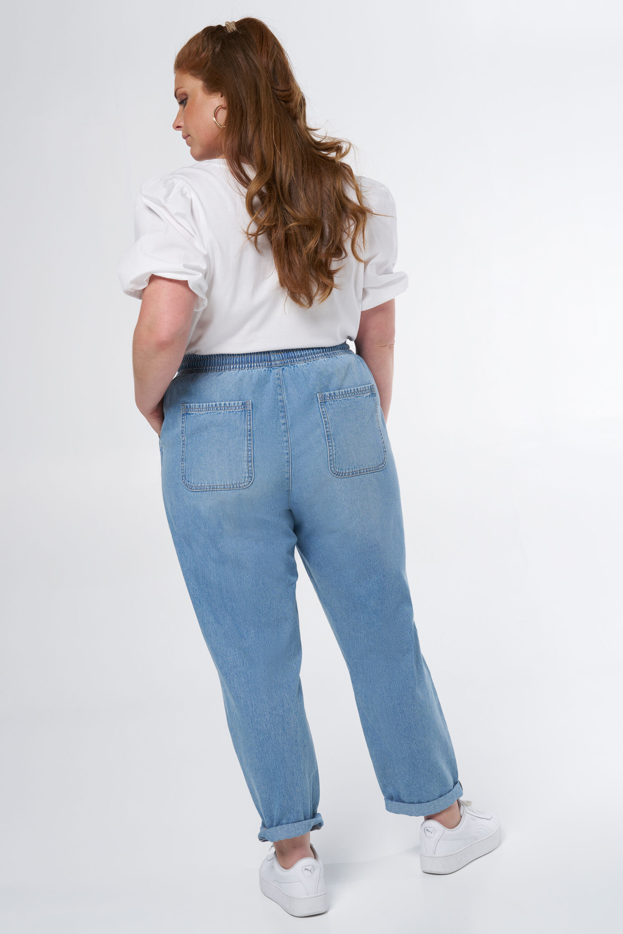 Denim broek met strikkoord image number 3