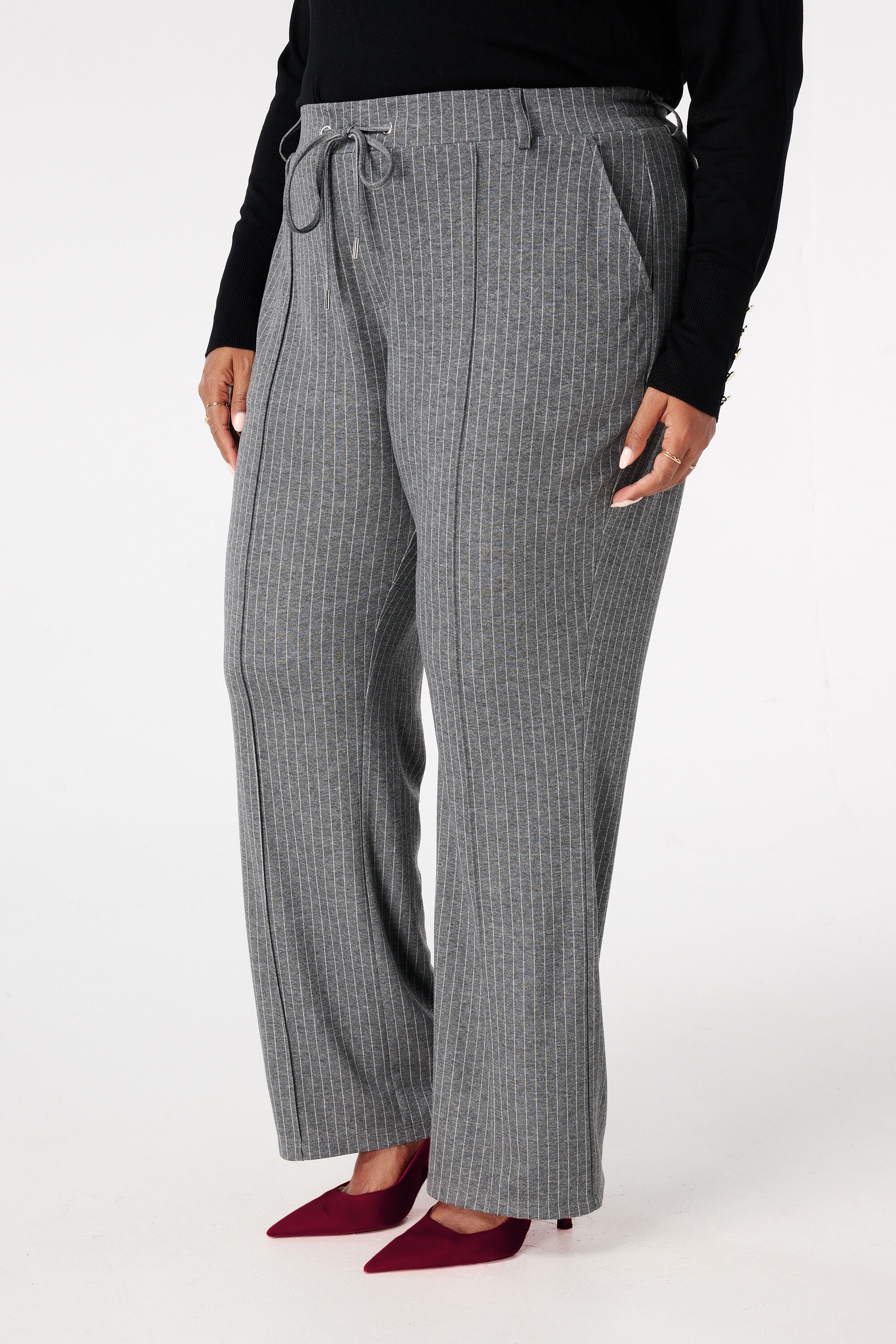 Broek met elastische taille en krijtstreep image number 5