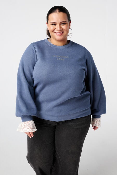 Sweater met lurex en glitter tekst Sweater met lurex en glitter tekst
