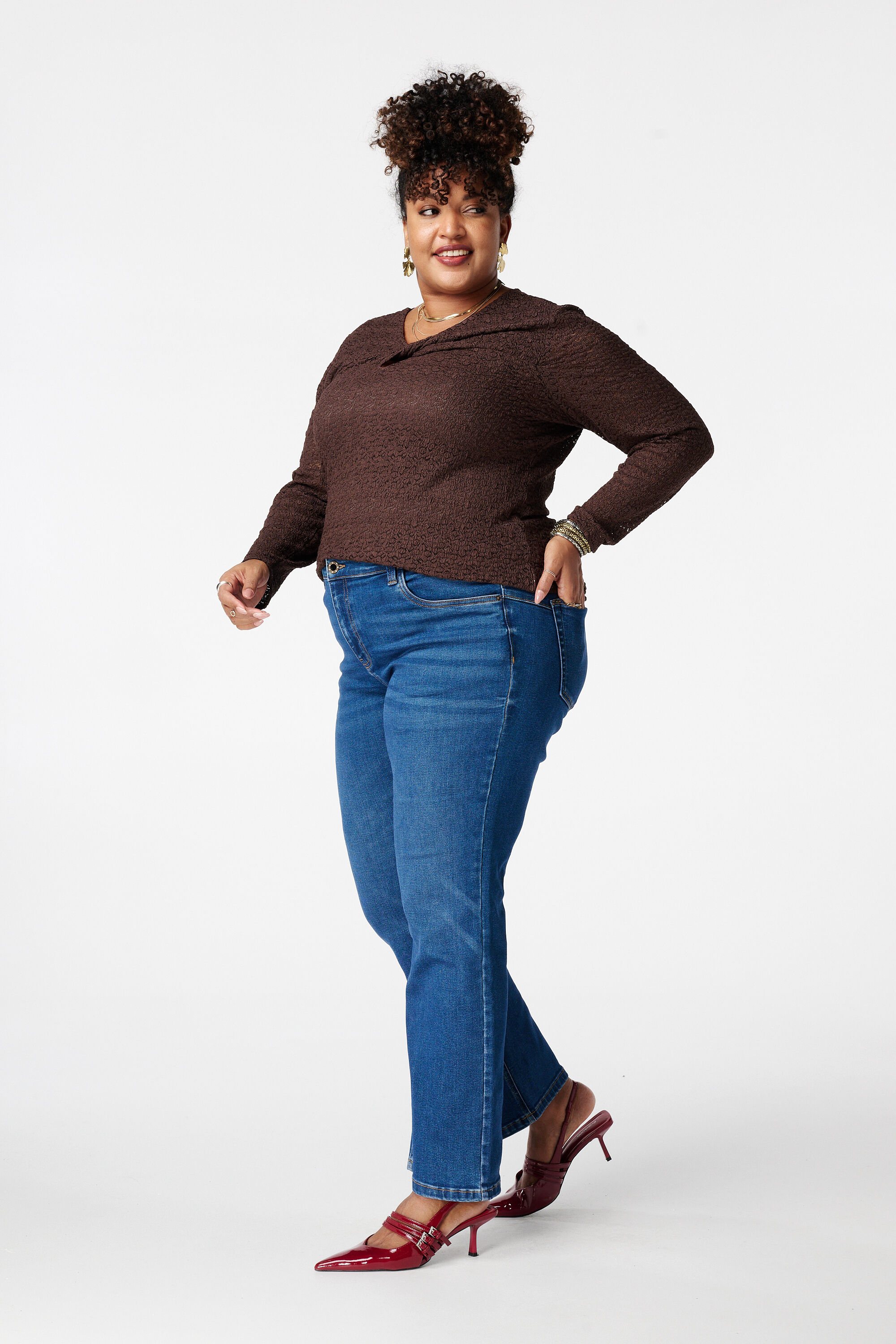 Kanten top met opengewerkt detail image number 5