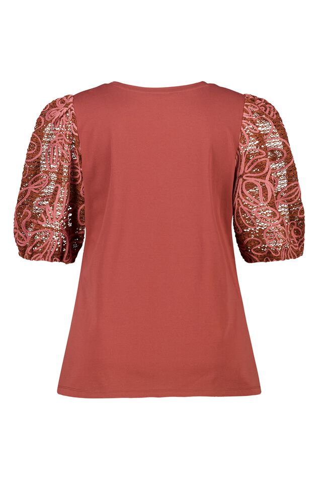 T-shirt met geborduurde mouwen image number 2