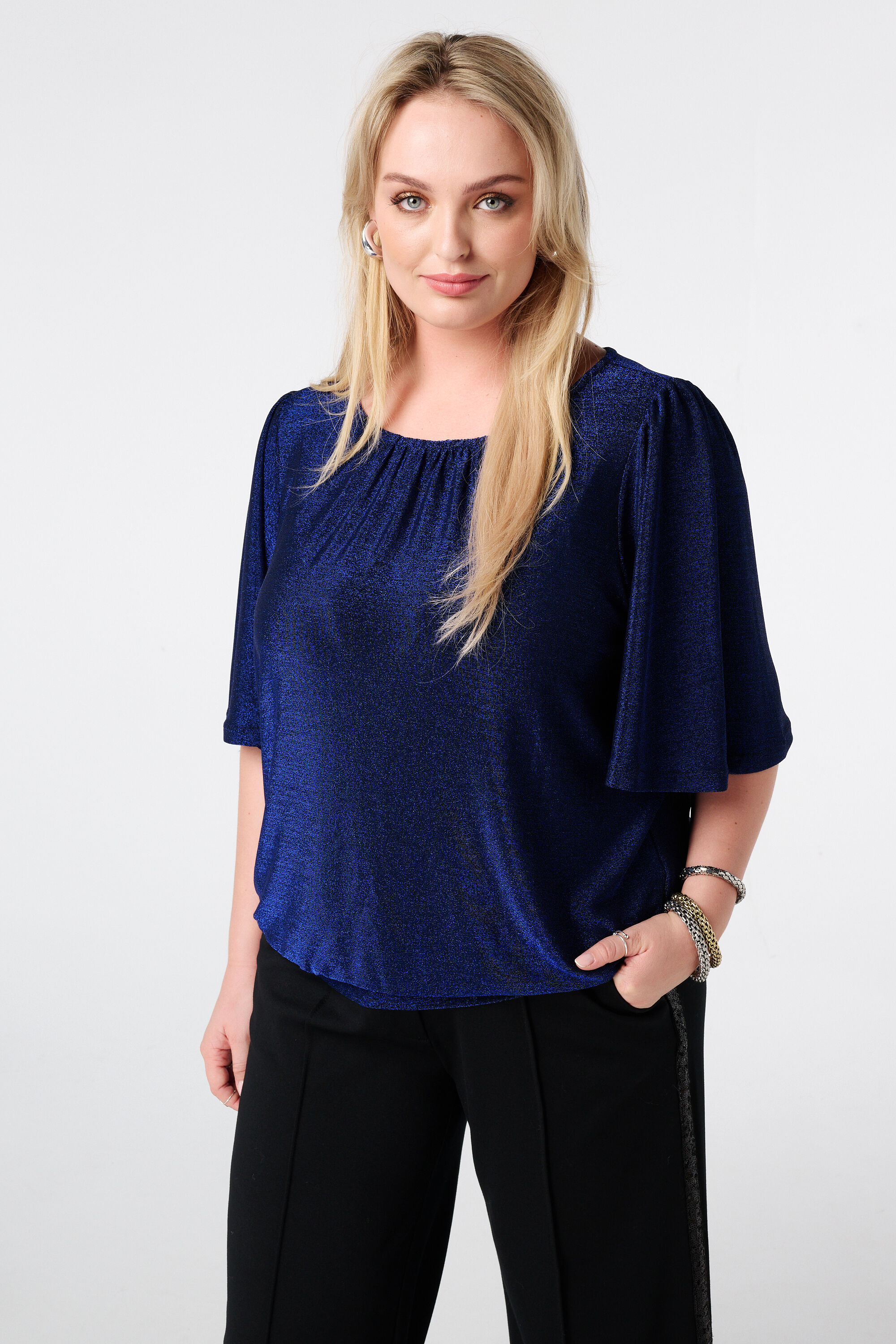 Top met flared mouwen en lurex