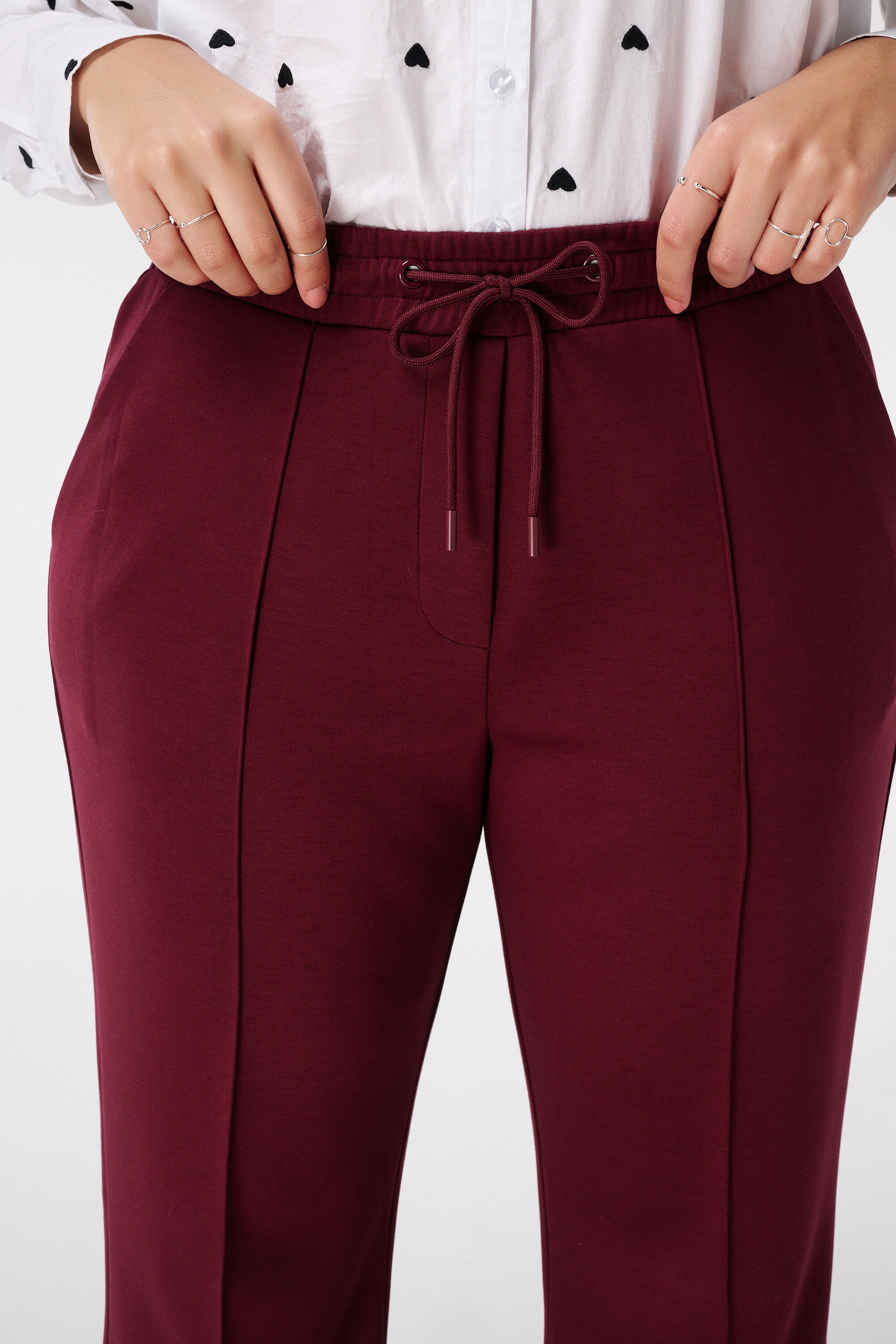 Broek met elastische taille en siernaad image number 4