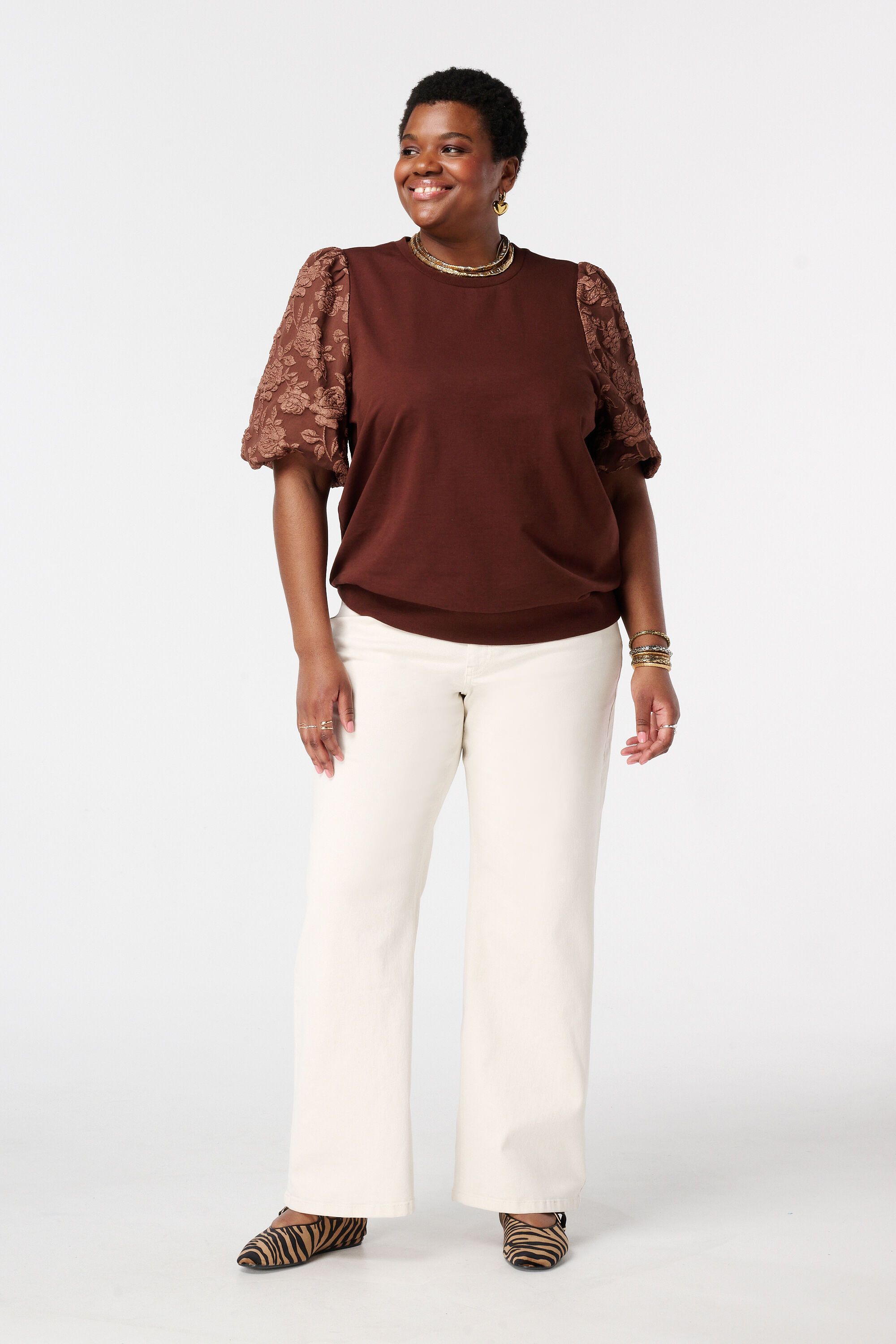 Top met jacquard mouwen image number 5