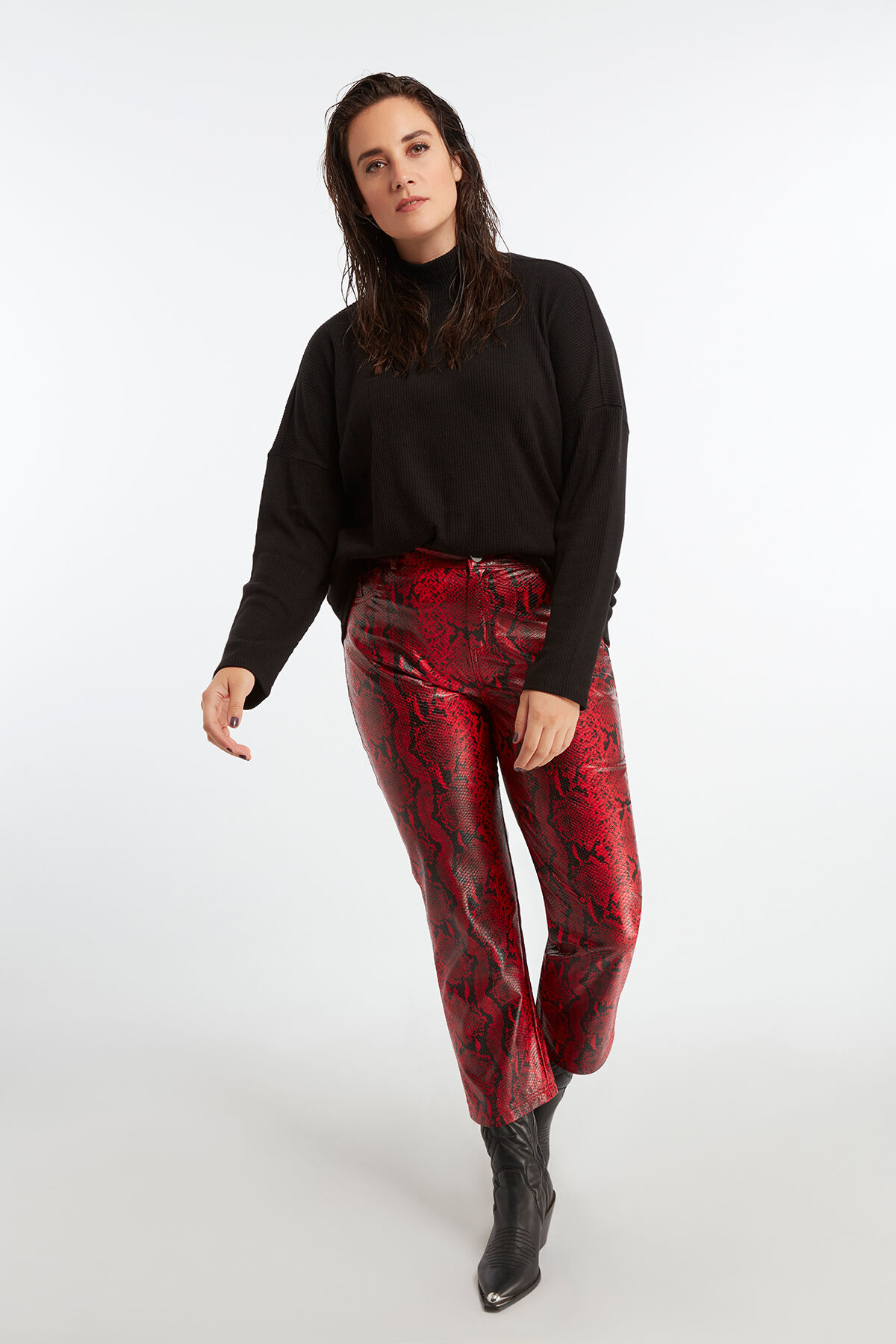 Cropped straight leg met slangenprint image number 3