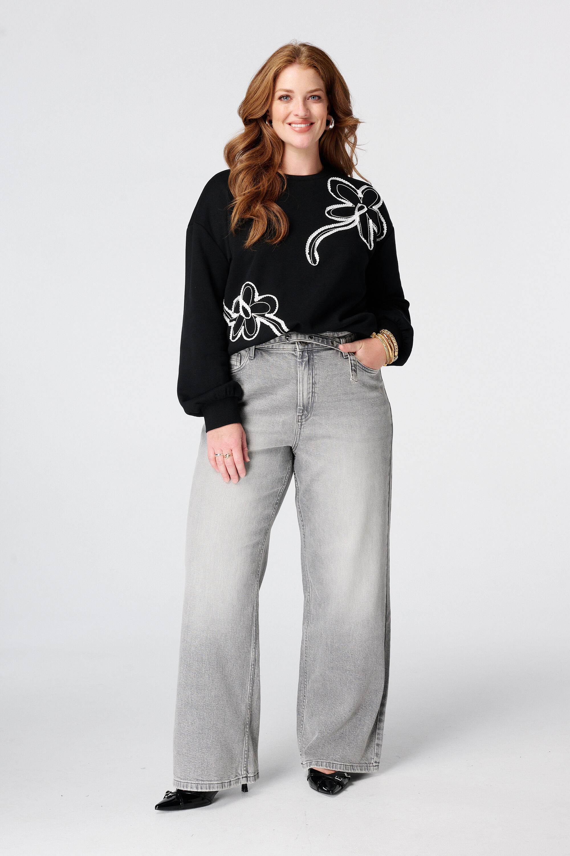 Wide leg jeans met riempje