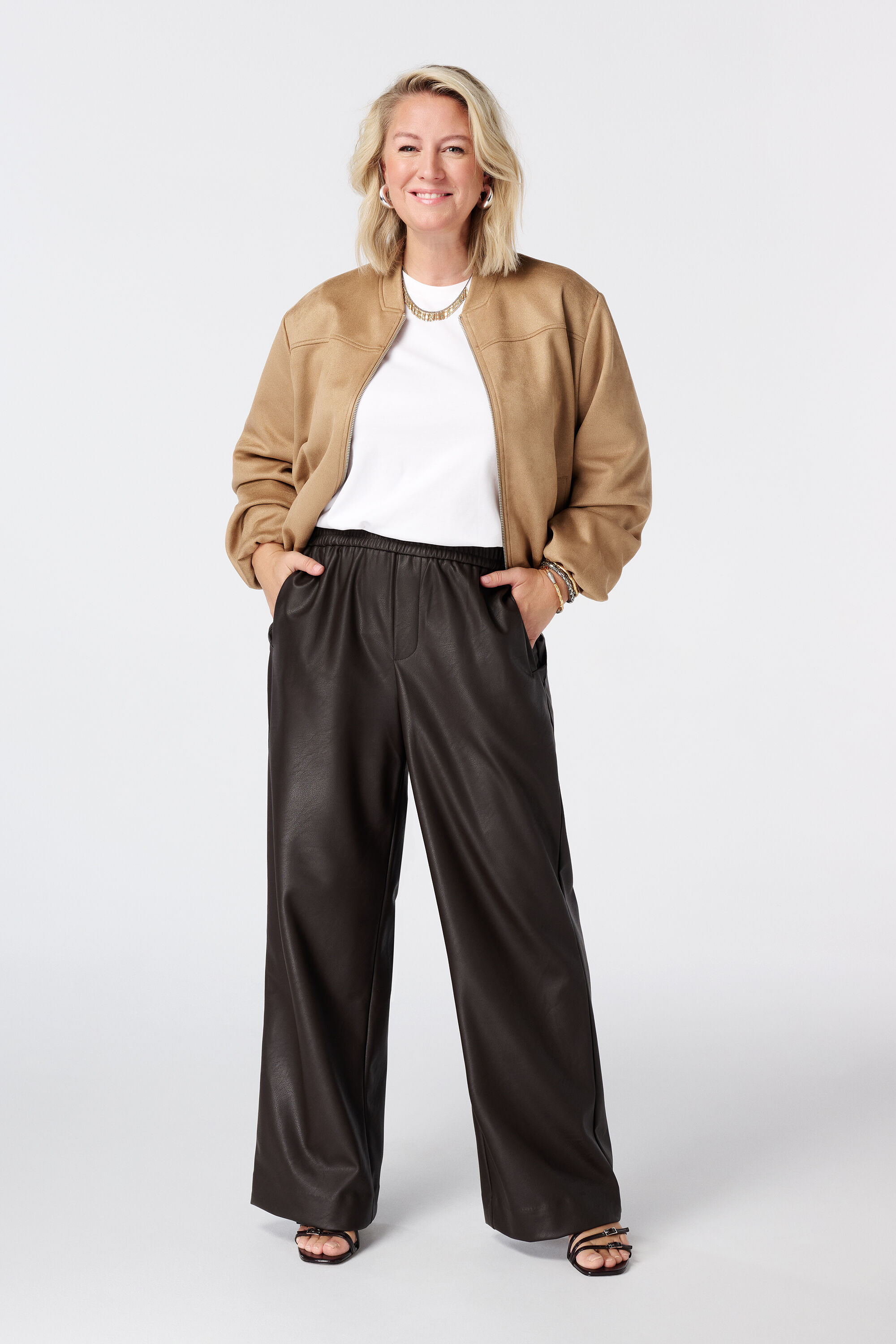 Wide leg broek van imitatieleer