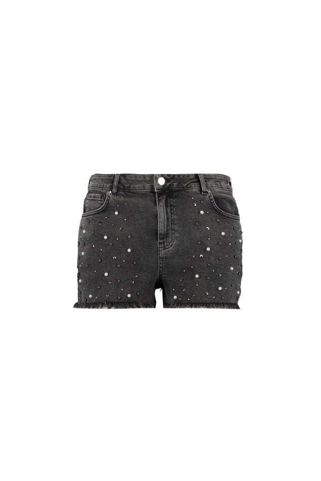 Denim short met parels en studs image number 1