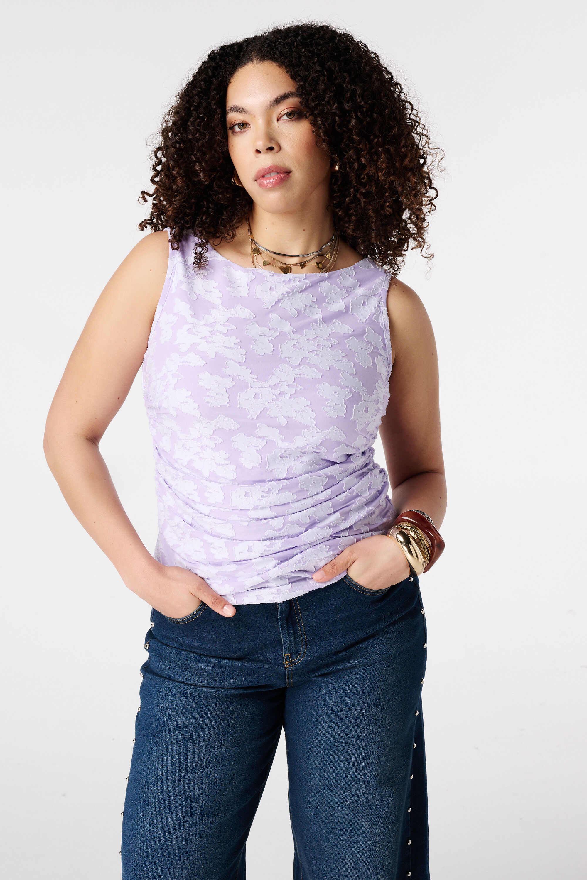 Mesh top met bloemen print