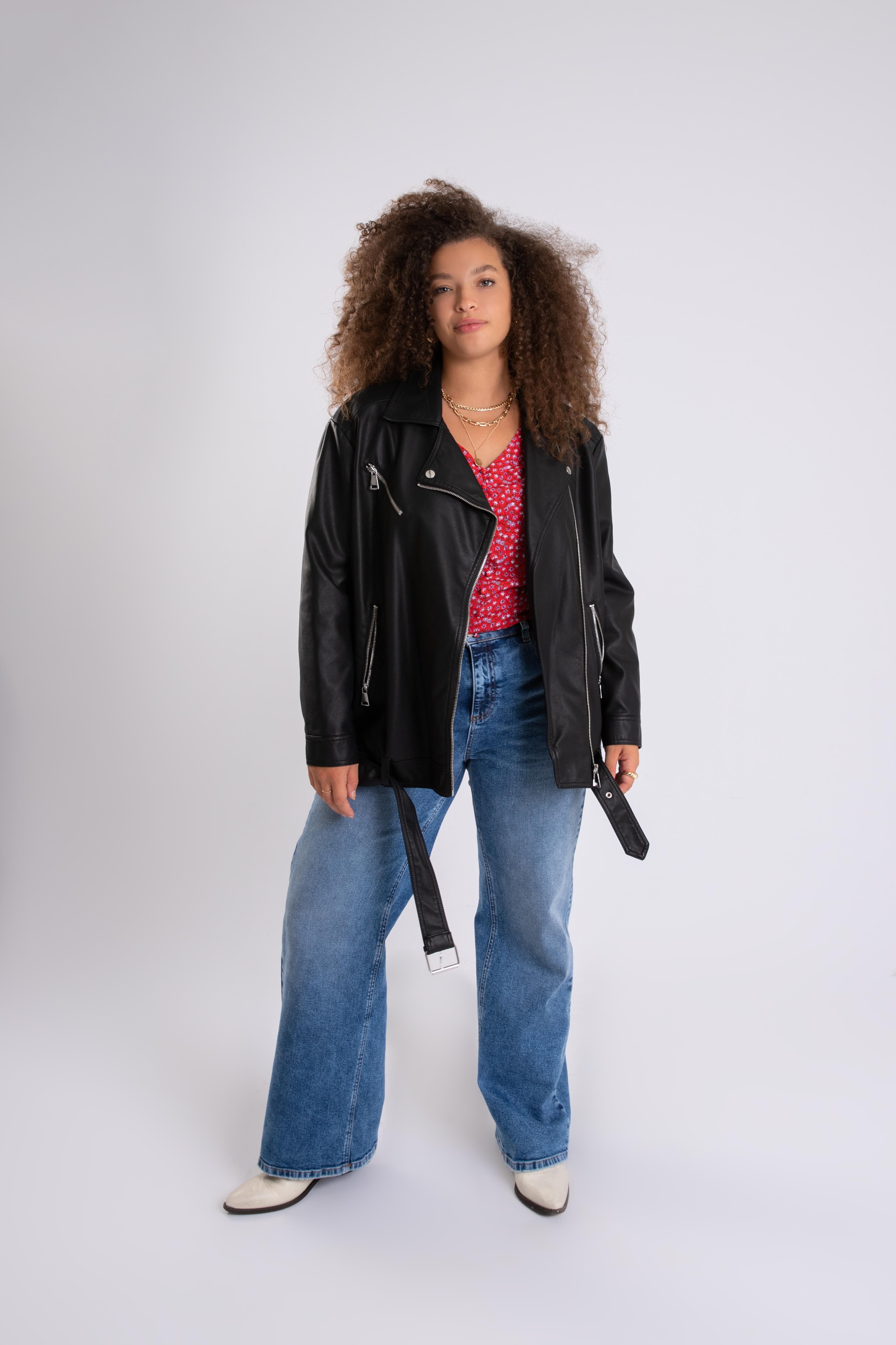 Oversized imitatieleren bikerjack image number 4