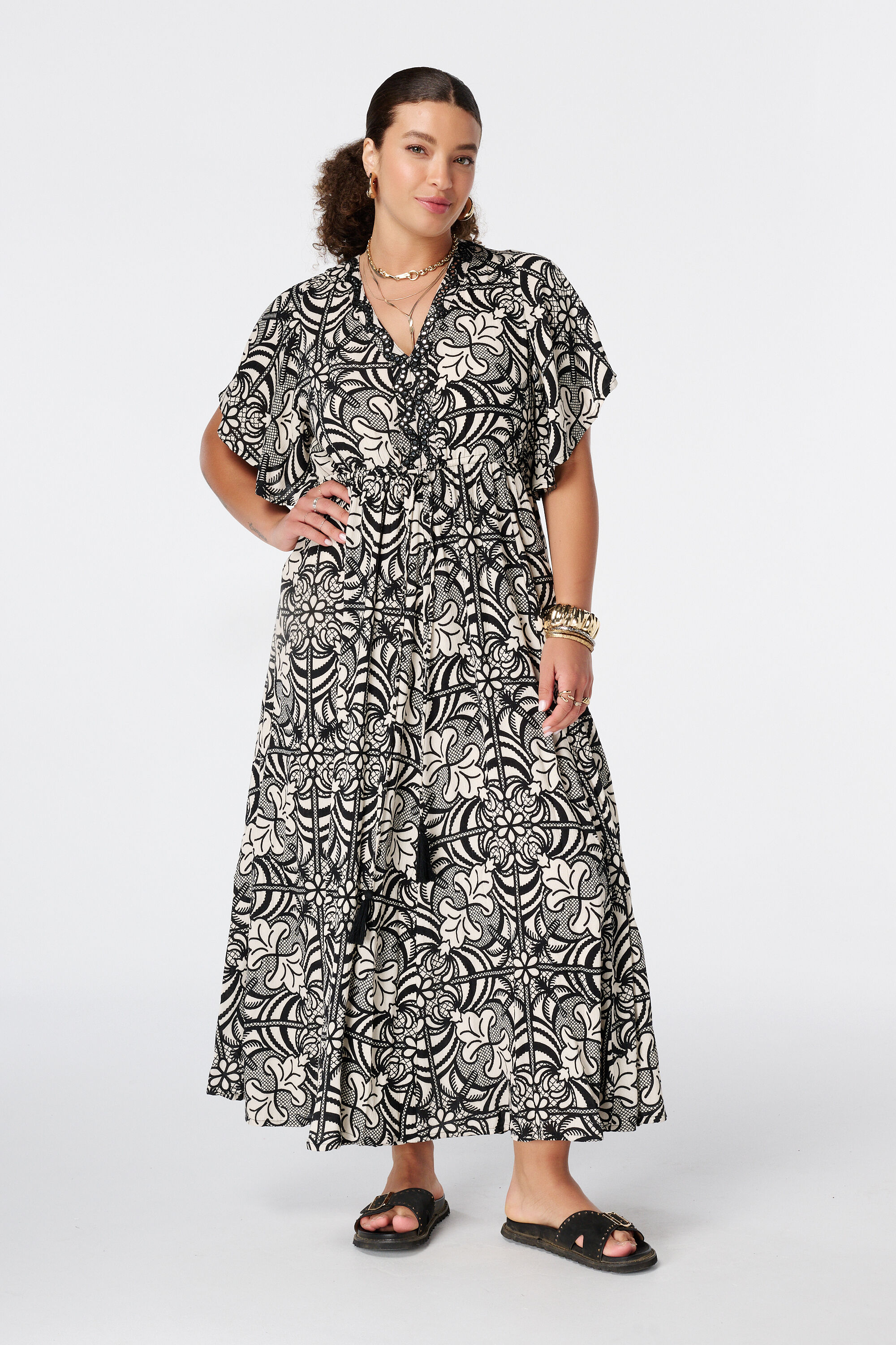 Robe maxi &agrave; manches papillon