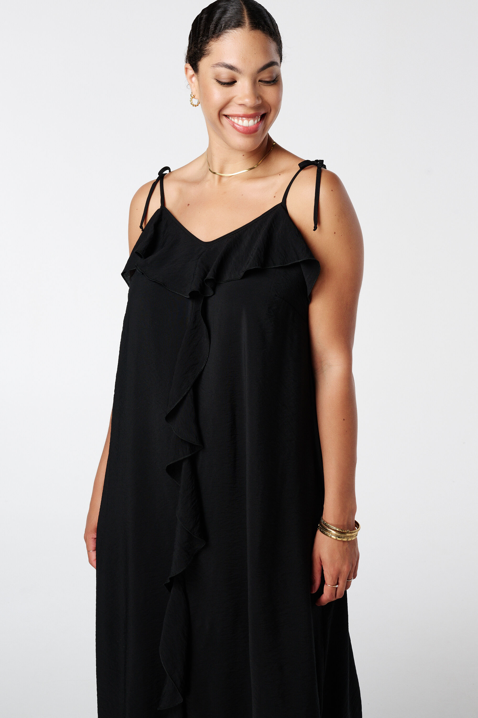 Maxi jurk met volant en strikbandjes image number 5