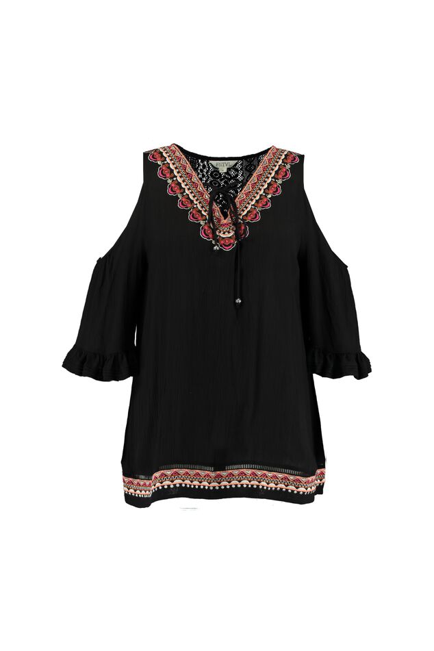 Cold shoulder blouse met borduursel image number 1