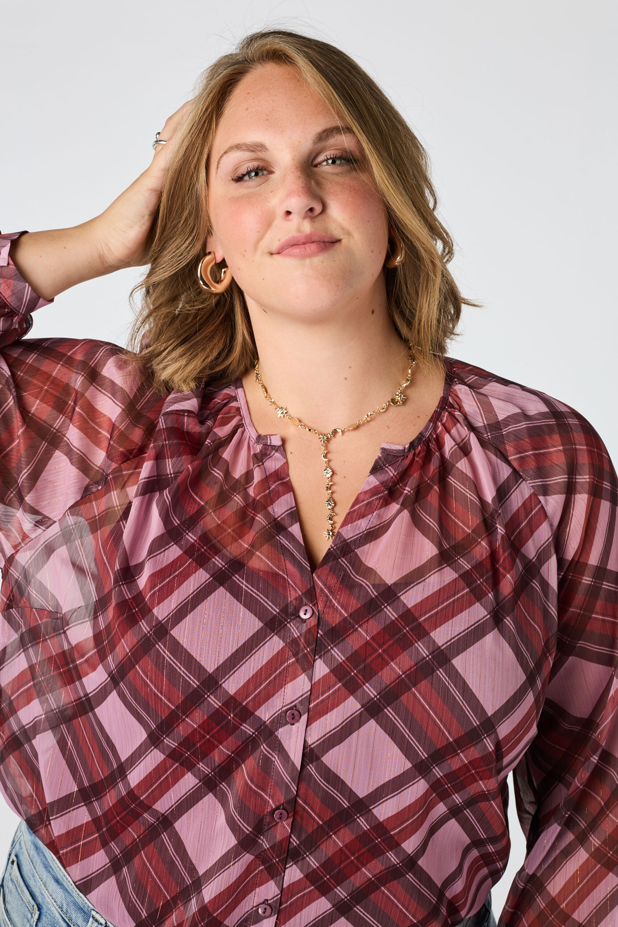 Geruite sheer blouse image number 2