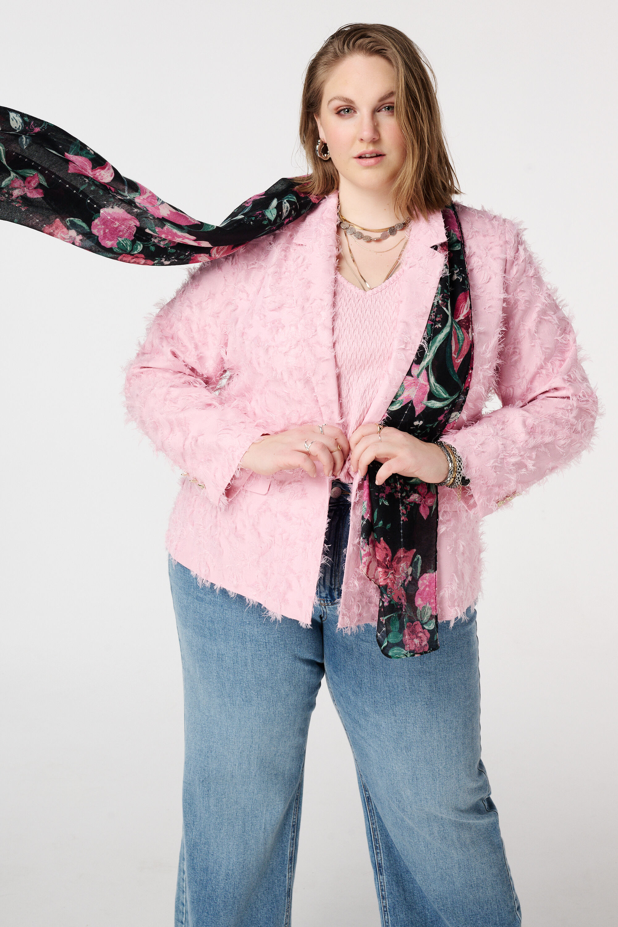  Sjaal met print en steentjes