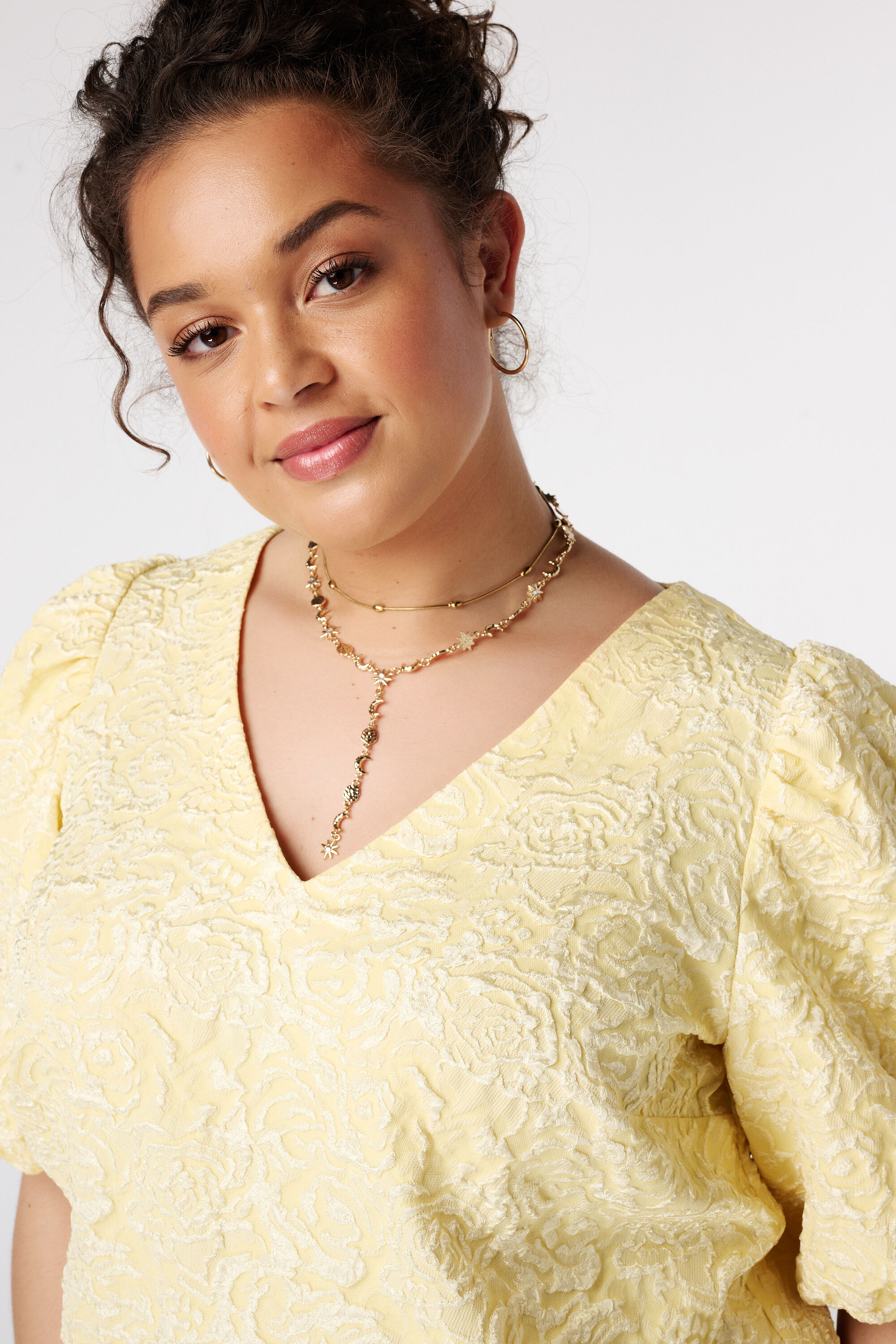 Jacquard blouse met pofmouwen image number 4