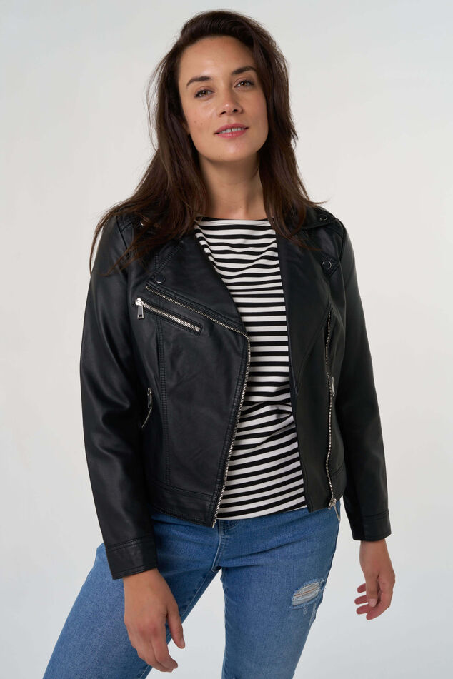 Veste avec un aspect cuir et des détails argentés. image number 0