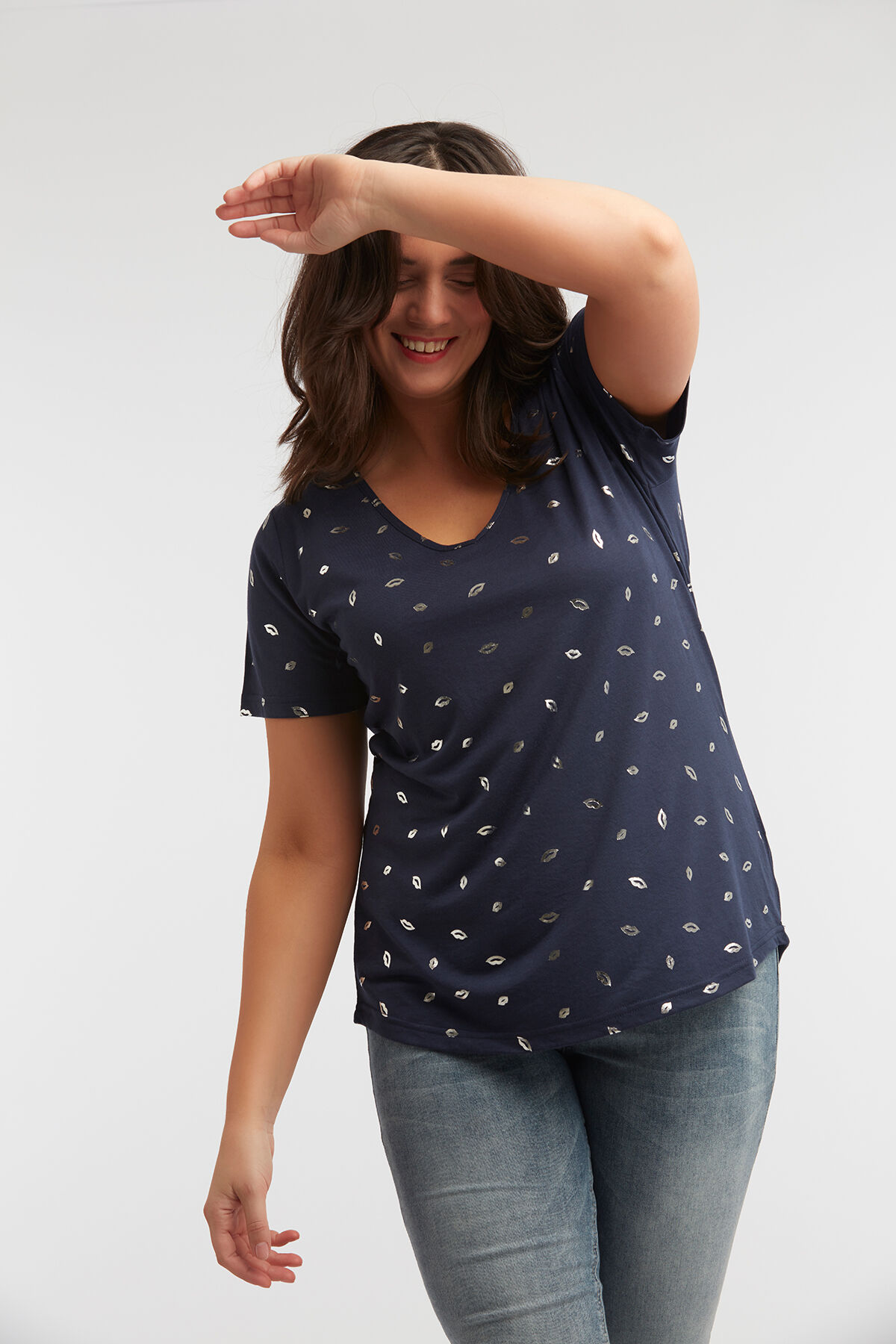 T-shirt met zilverfoil opdruk image number 3