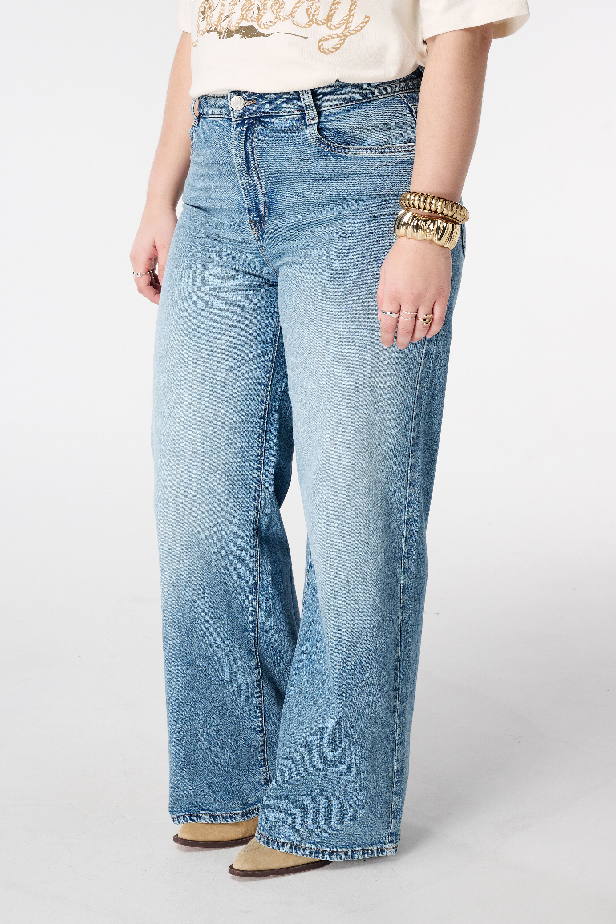 Wide leg jeans met hoge taille image number 5