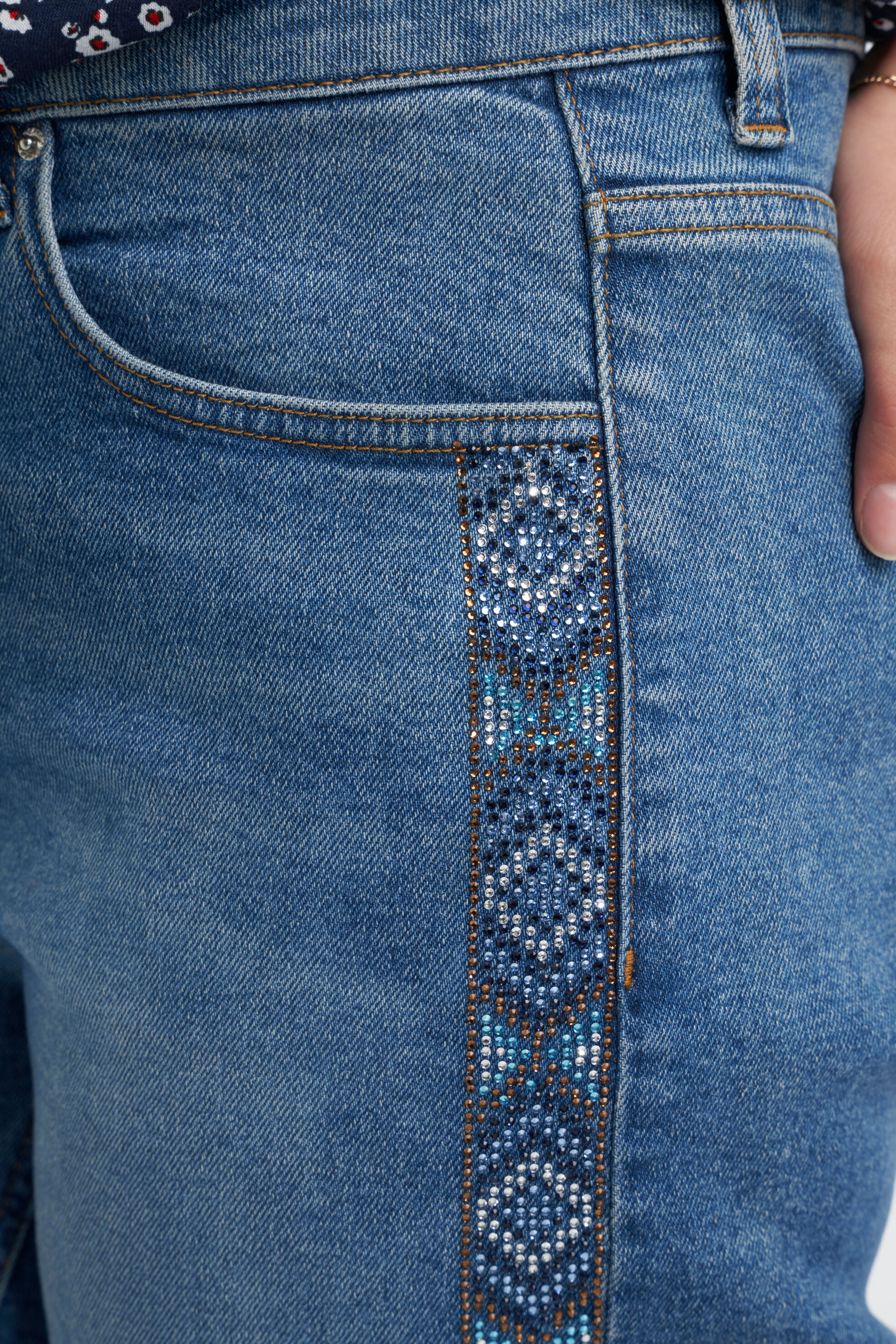 Denim short met strass steentjes image number 5