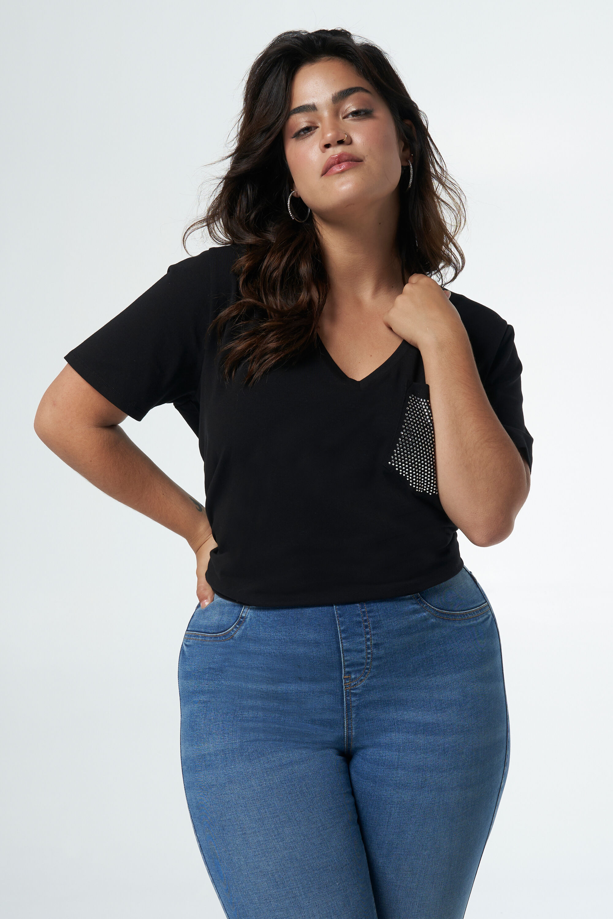 Dames T shirt met strass Zwart MS Mode