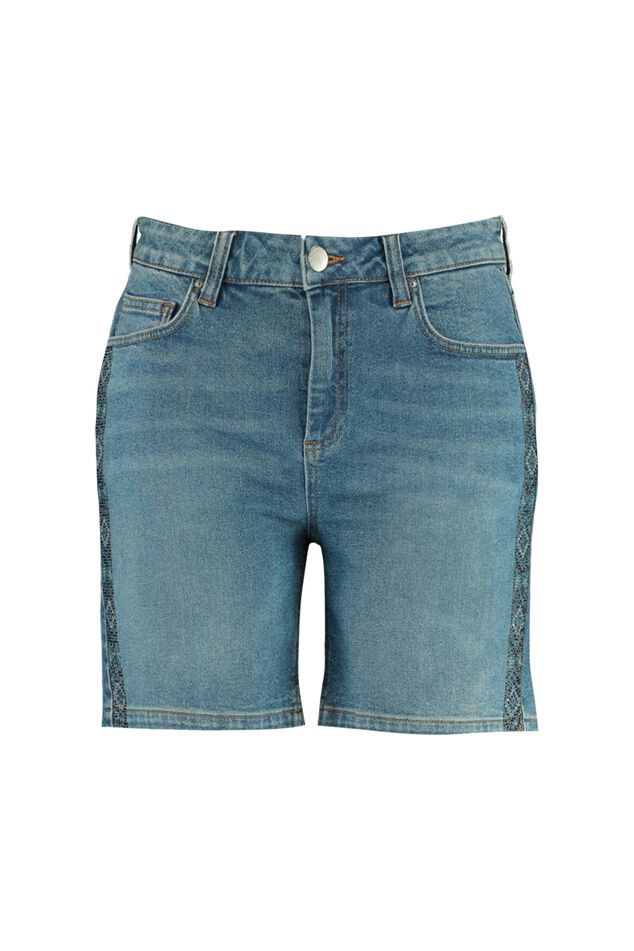 Denim short met strass steentjes image number 2