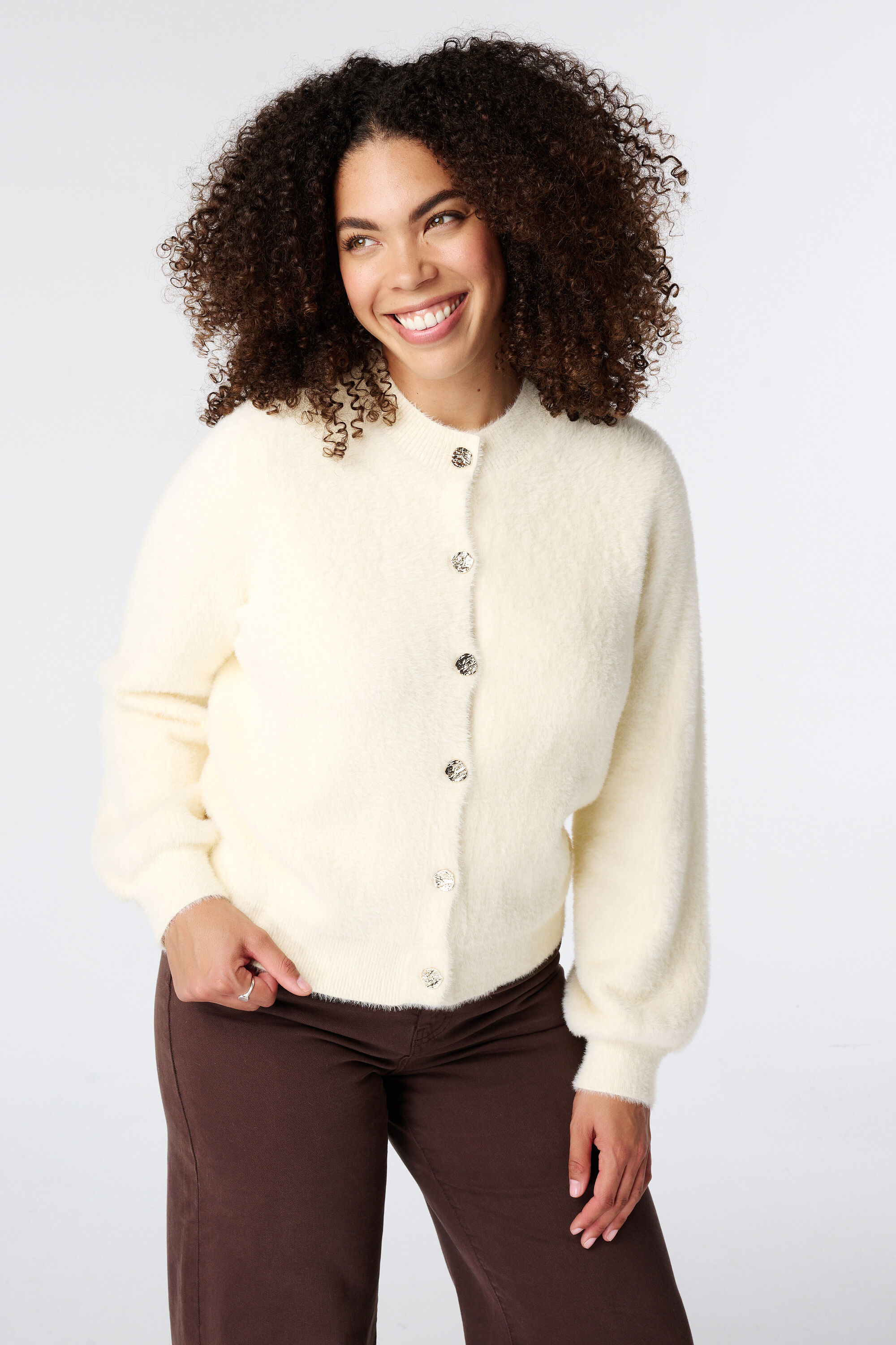 Fuzzy vest met knoopsluiting