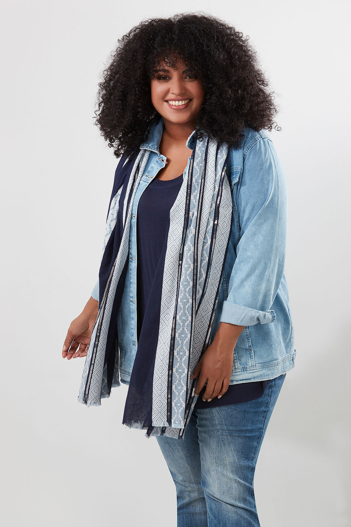 Sjaal met jaquardstroken image number 0