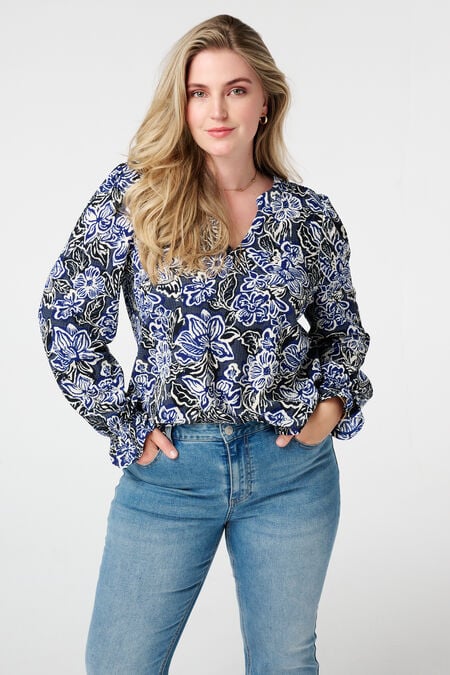 Top met print en stuctuur Top met print en stuctuur