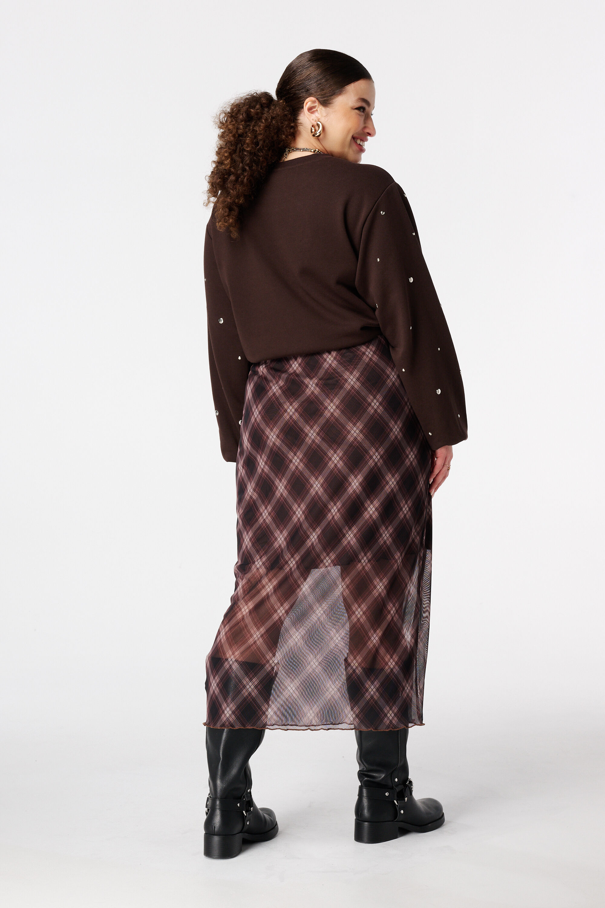 Midi rok met geruite print image number 3