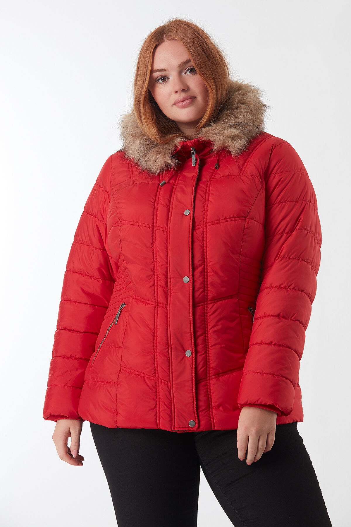 Doudoune matelass&eacute;e avec col en fausse fourrure  image number 3