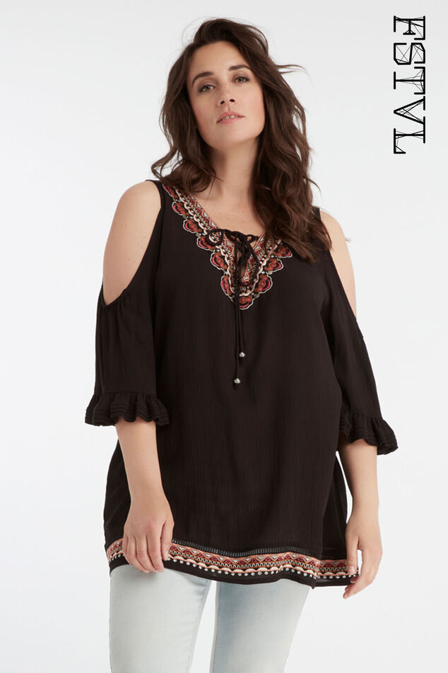 Cold shoulder blouse met borduursel image number 0