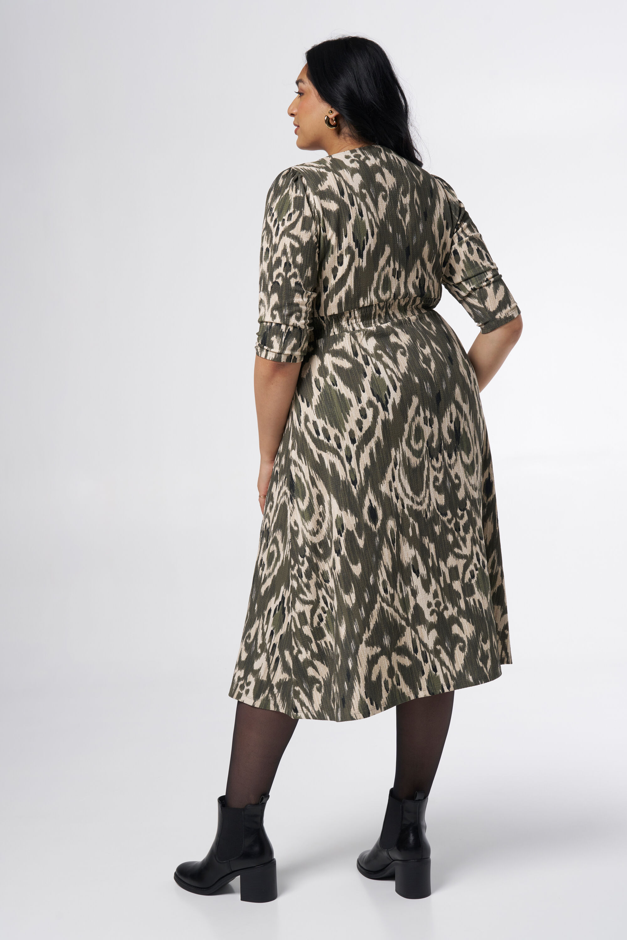 Midi jurk met structuur en print image number 3