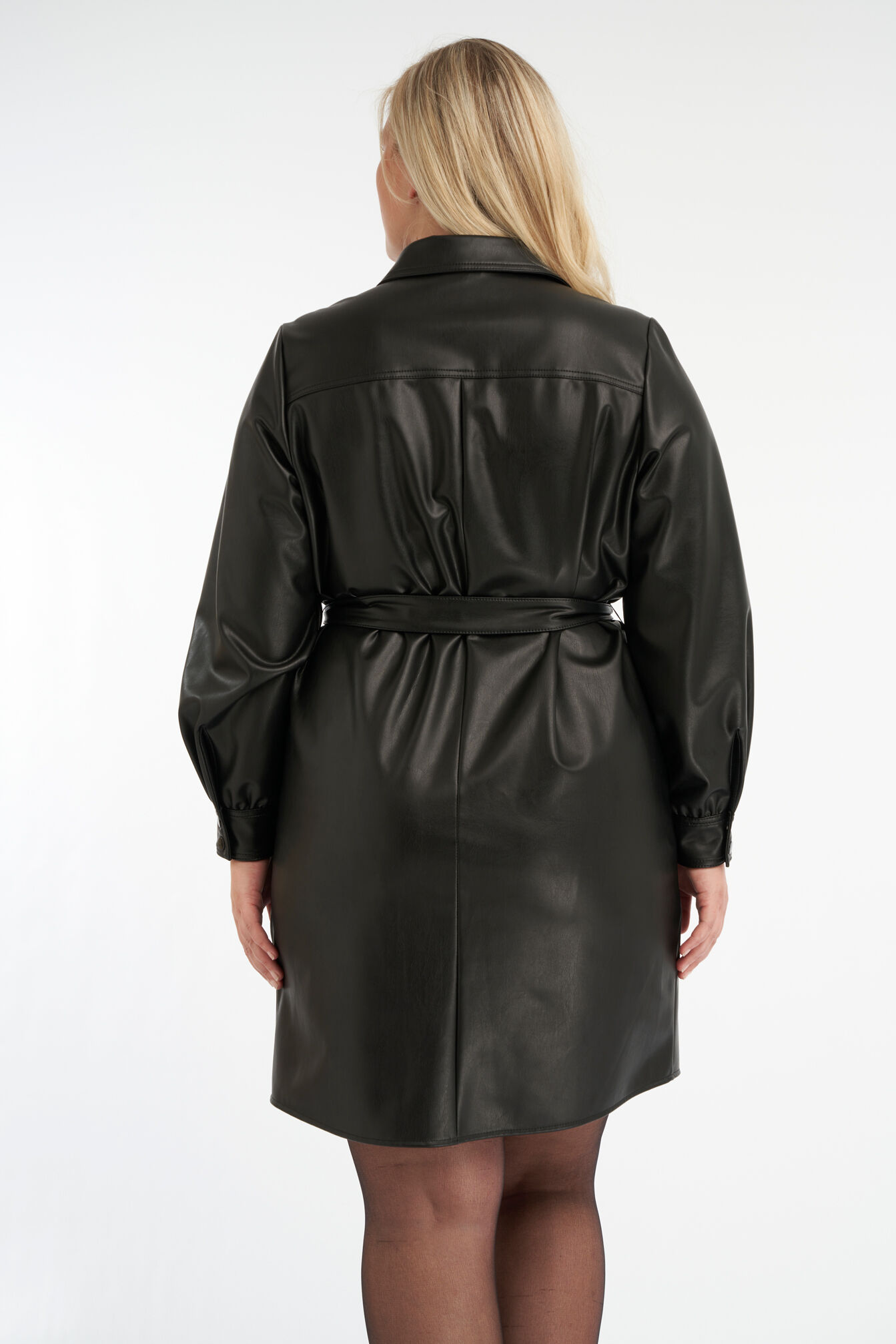 PU jurk met strikceintuur image number 3