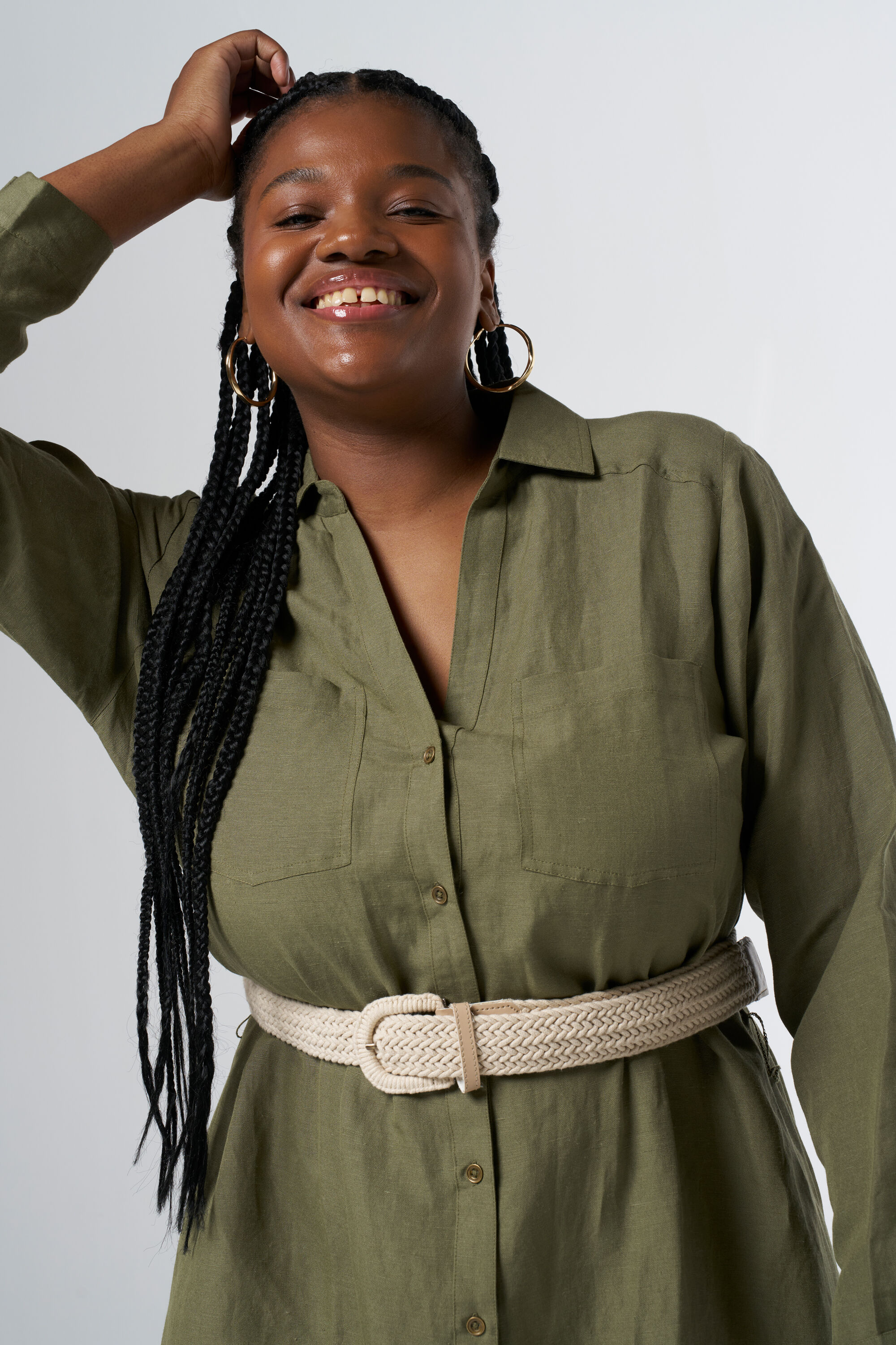 Midi jurk met linnen en riem image number 5