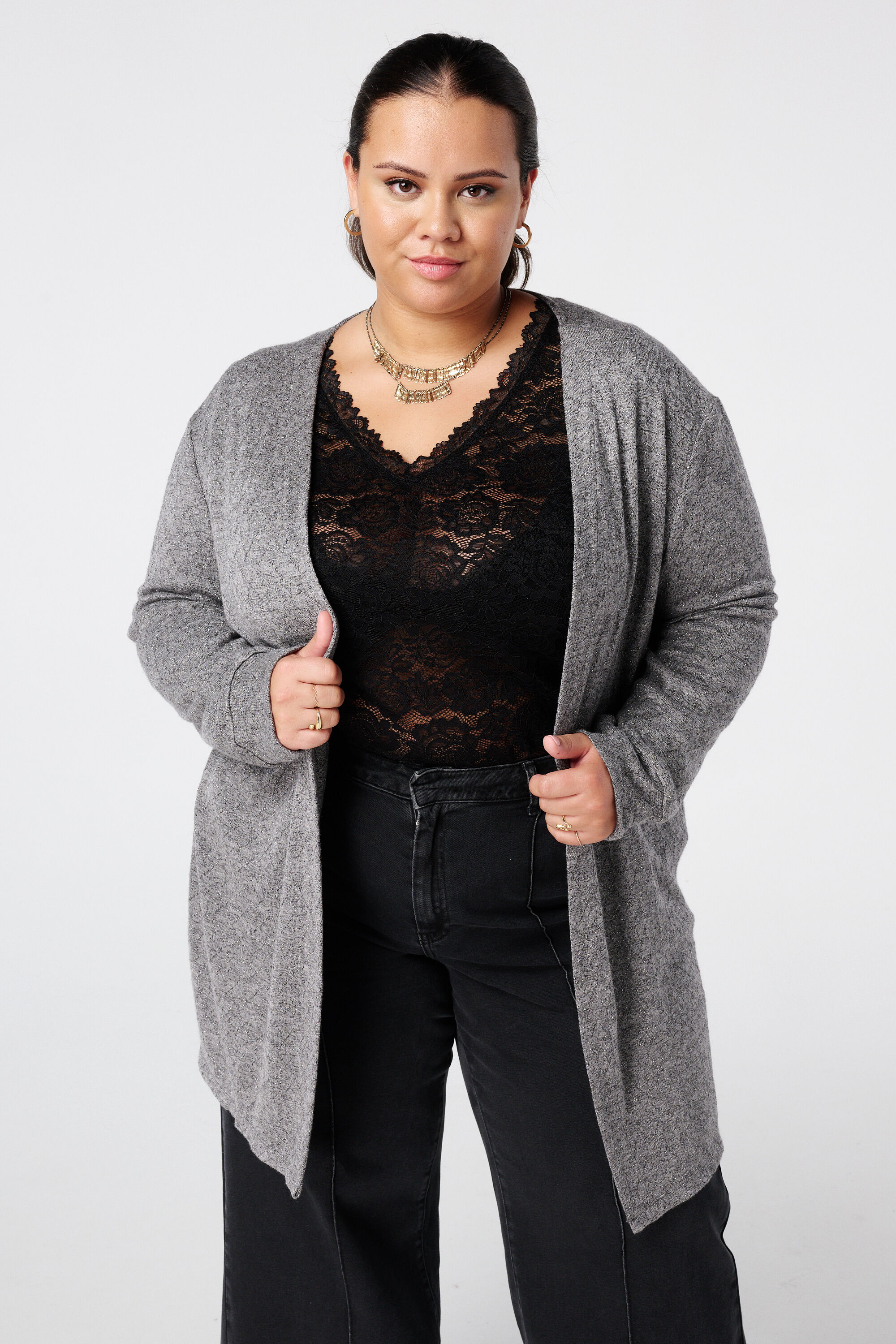 Vest met structuur en glitterdetail