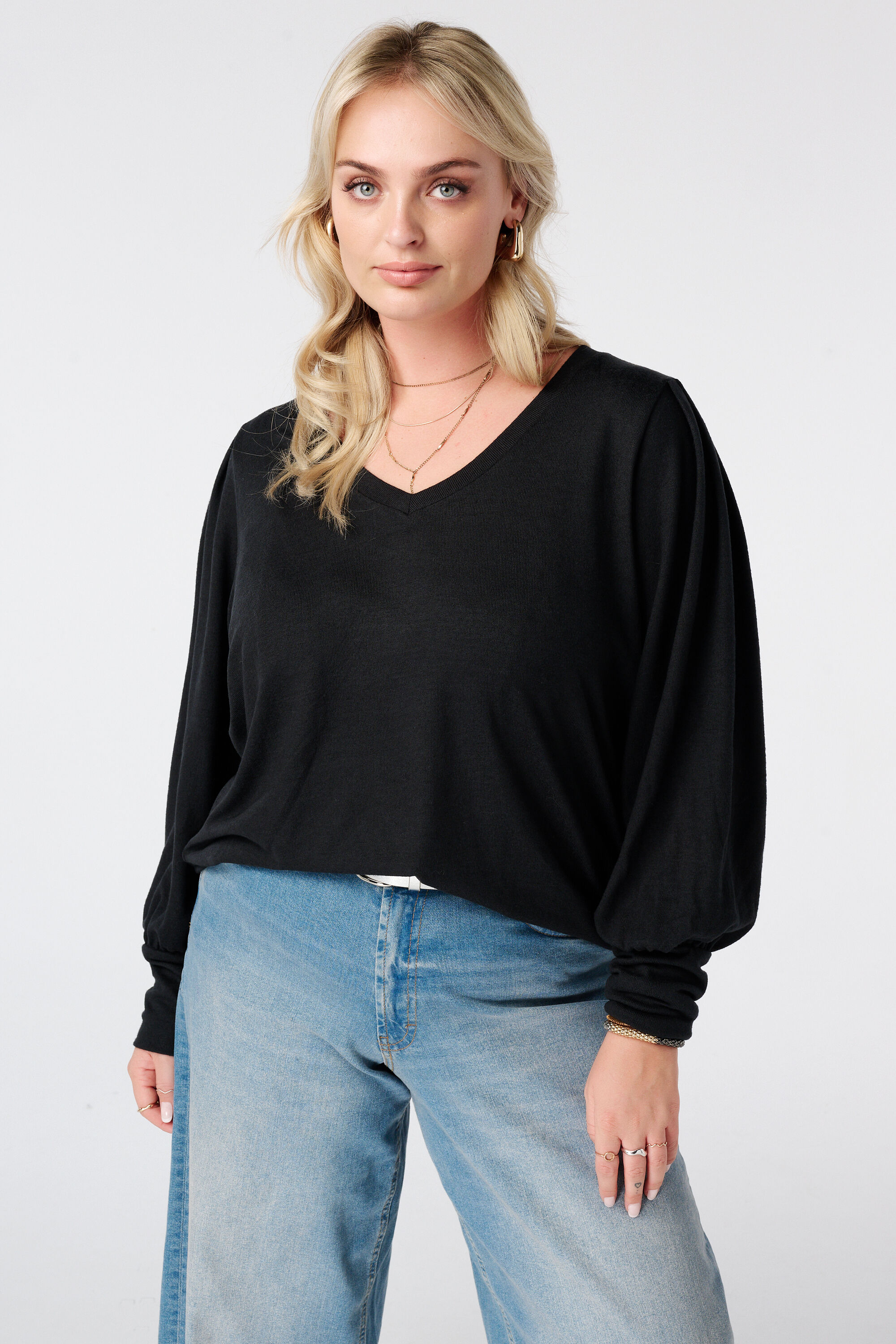 Top van sweatstof met pofmouwen